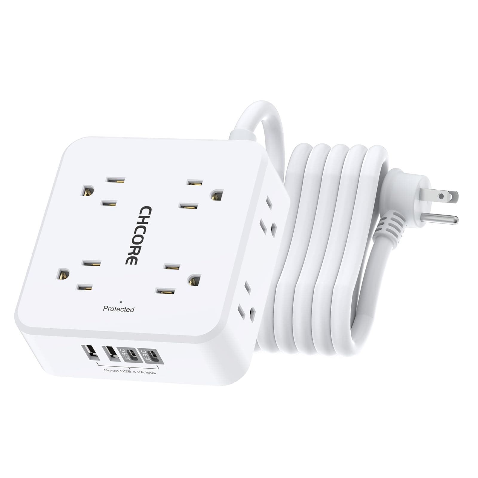 CHCORE 10 Ft Power Strip, 8 Outlets, 4 USB, ETL Listed