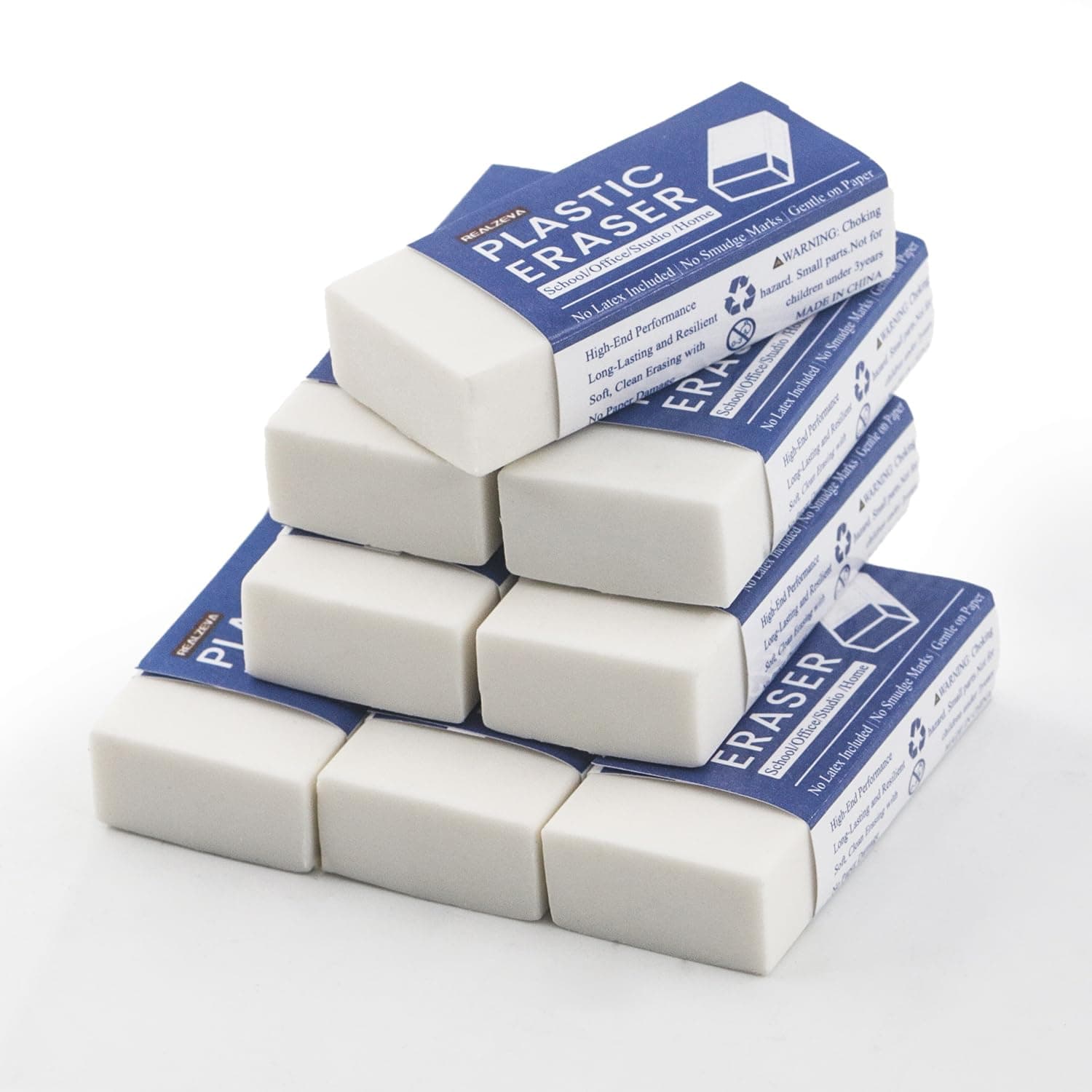 Realzeva White Erasers, Latex-Free 8-Pack