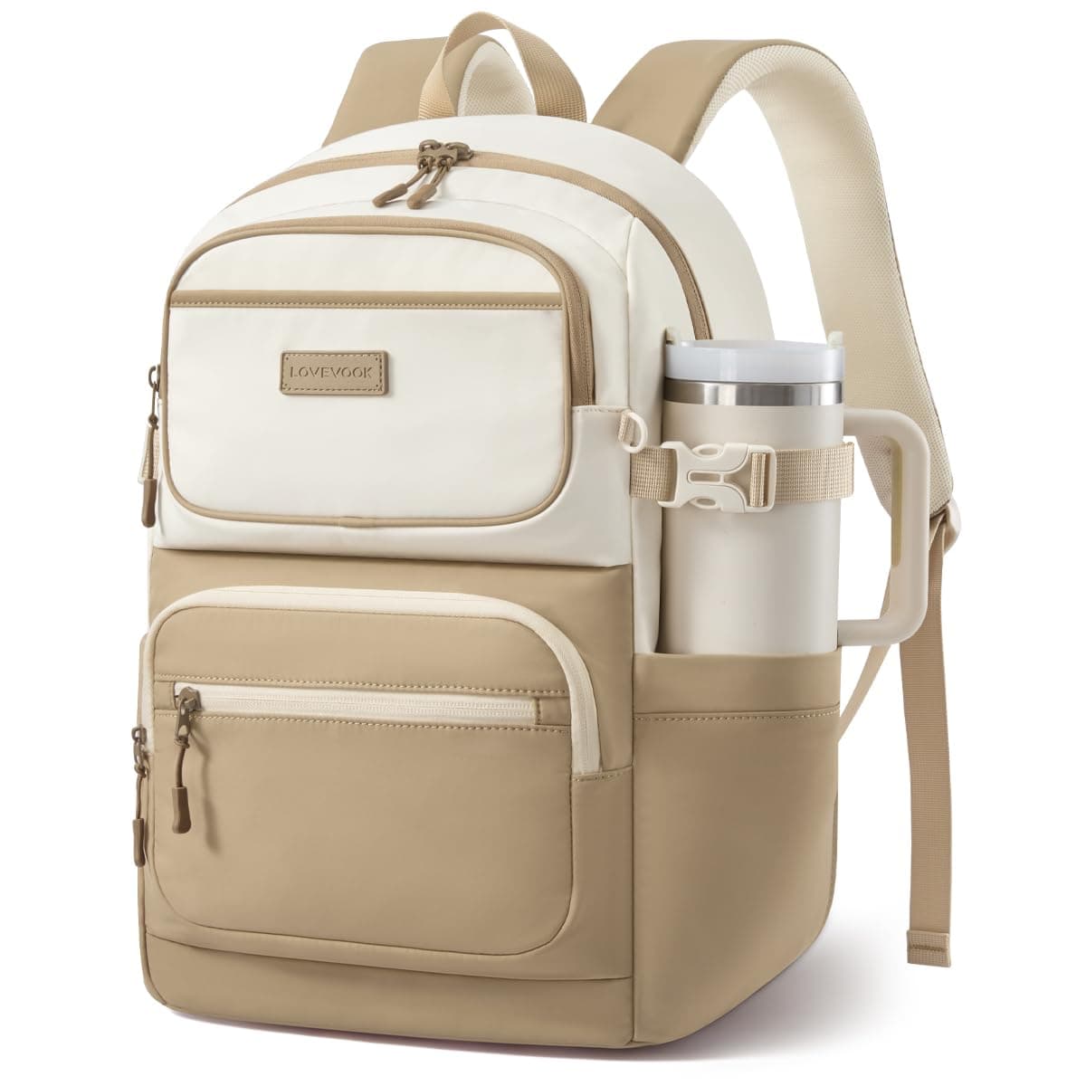 LOVEVOOK Teen School Backpack, Beige-Khaki