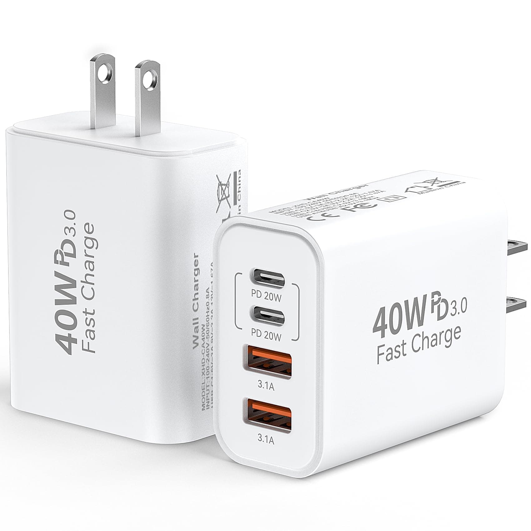 40W 4-Port USB-C Fast Charger Wall Block