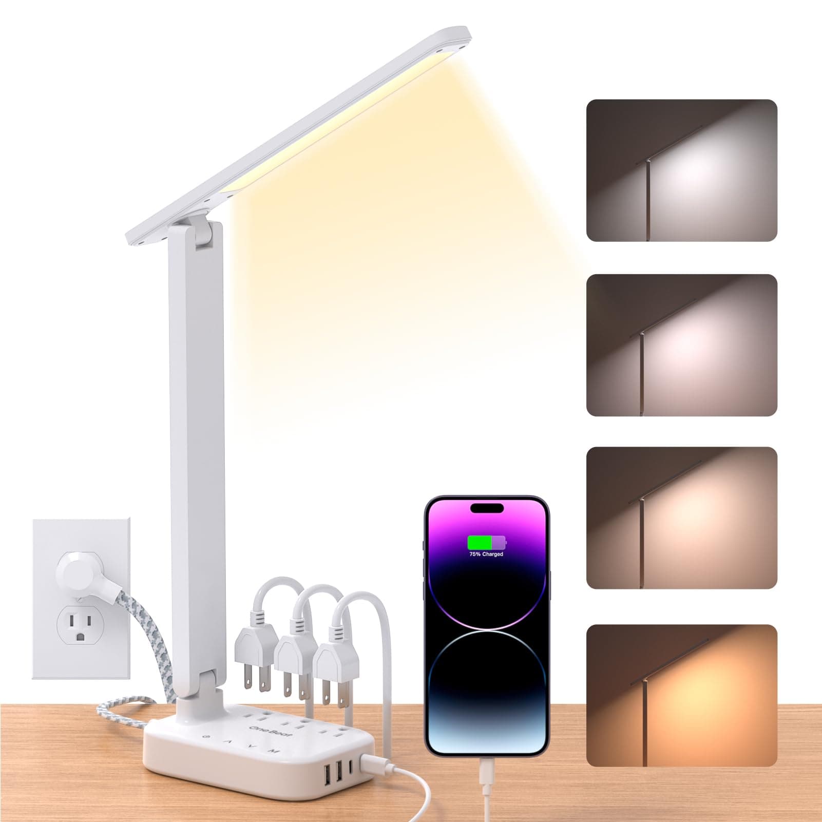 One Beat LED Desk Lamp with Power Strip, 4 USB