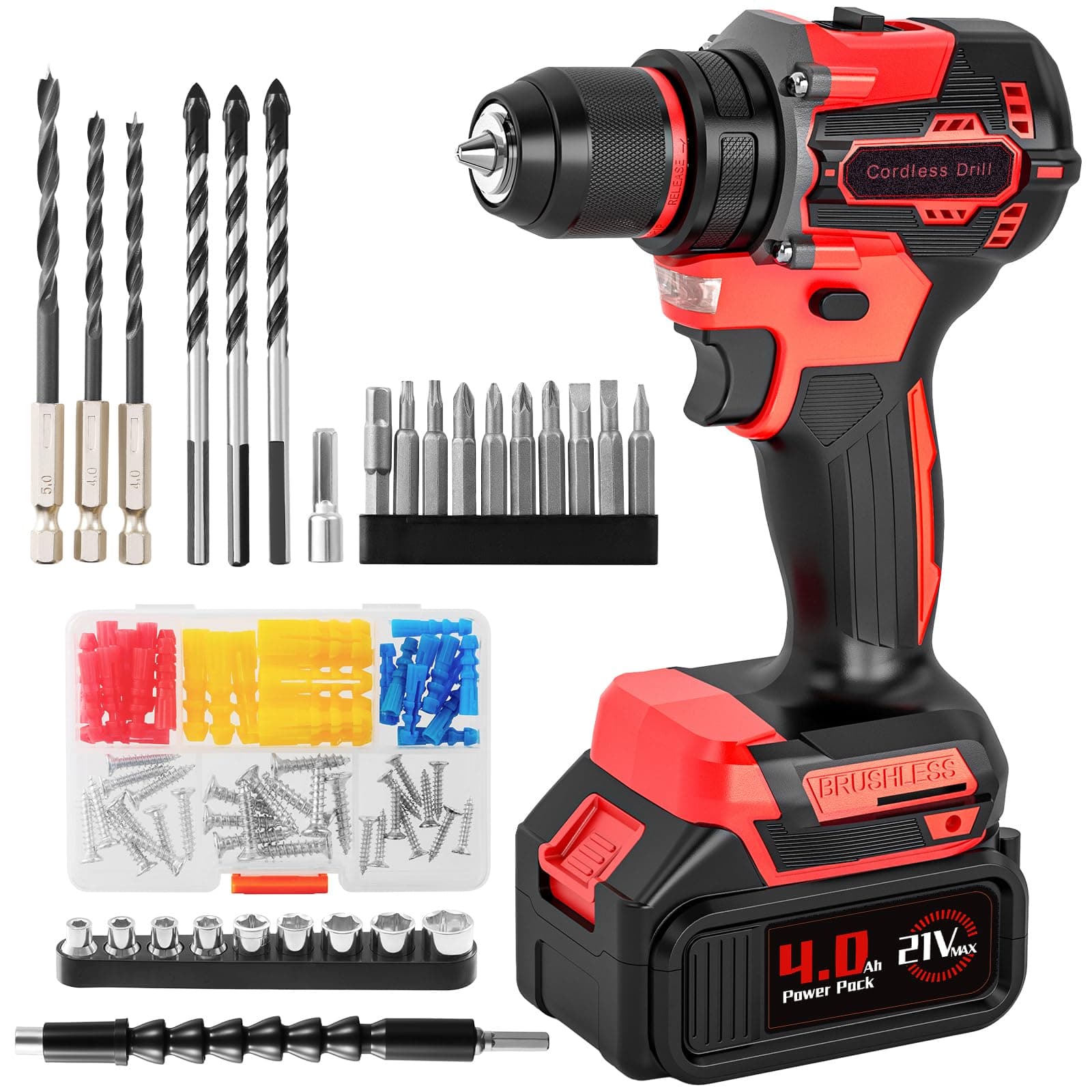 21V Brushless Cordless Drill Kit, 87 Pieces