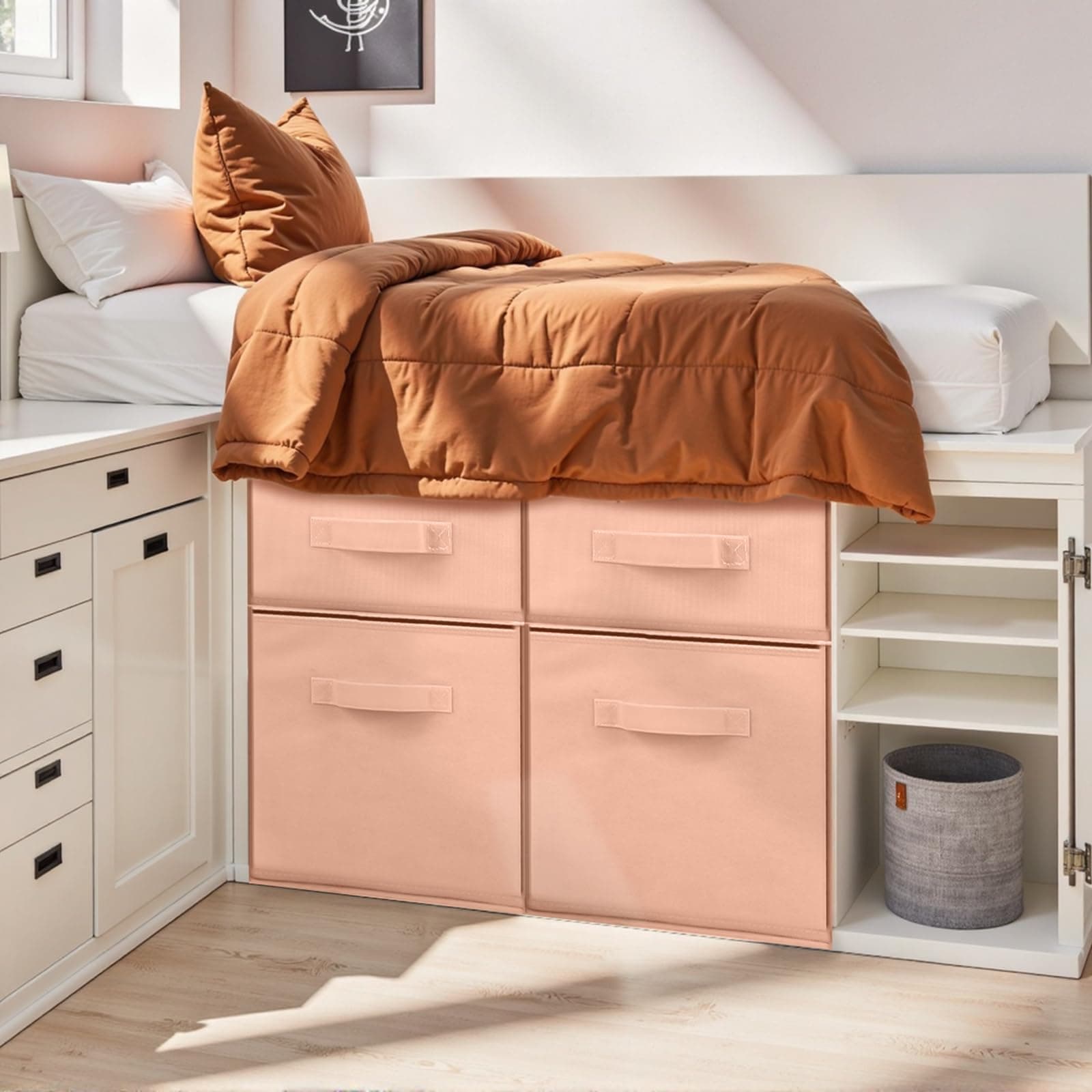 4-Pack Foldable Under-Bed Storage Cubes, Pink