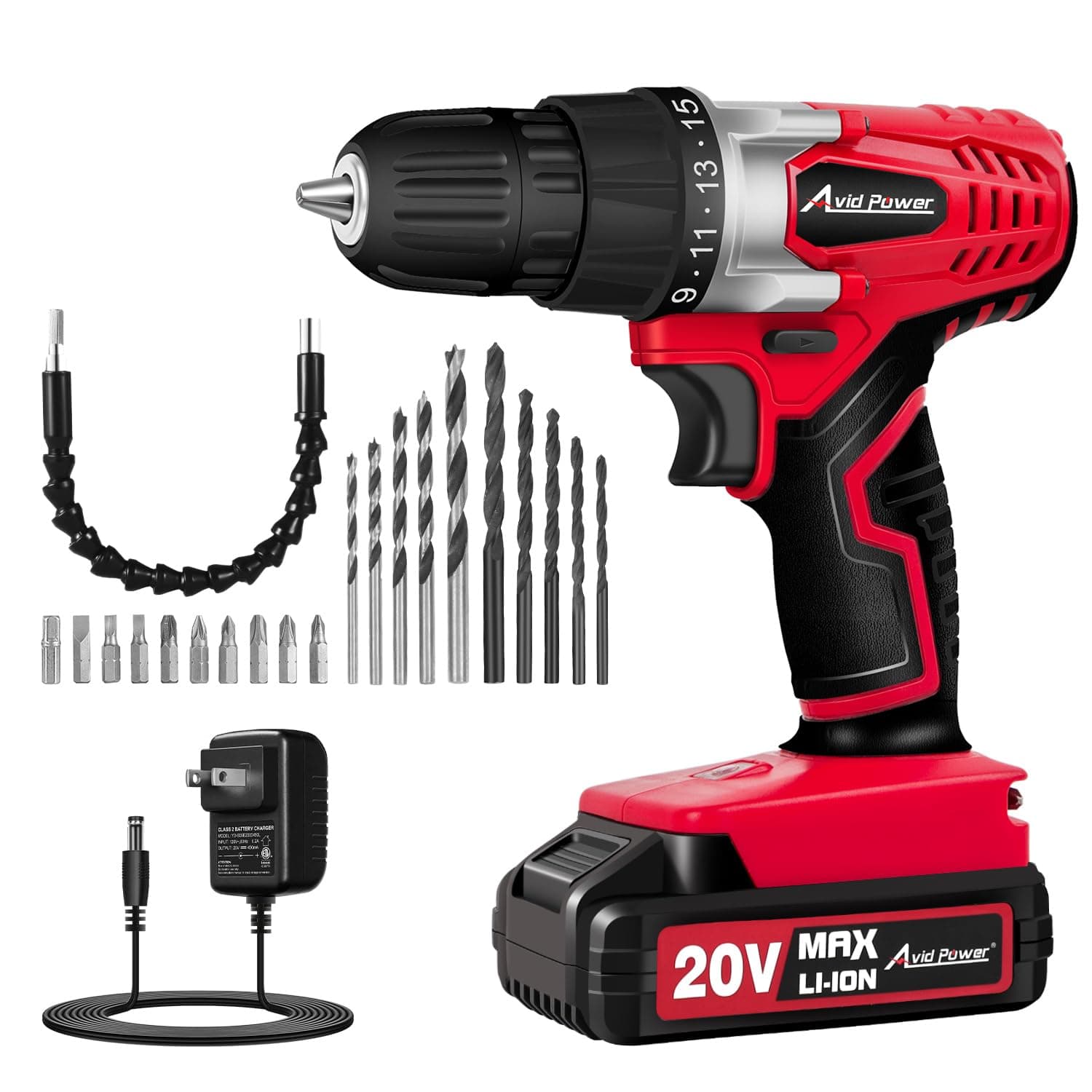 AVID POWER 20V Cordless Drill Set, 22 Bits