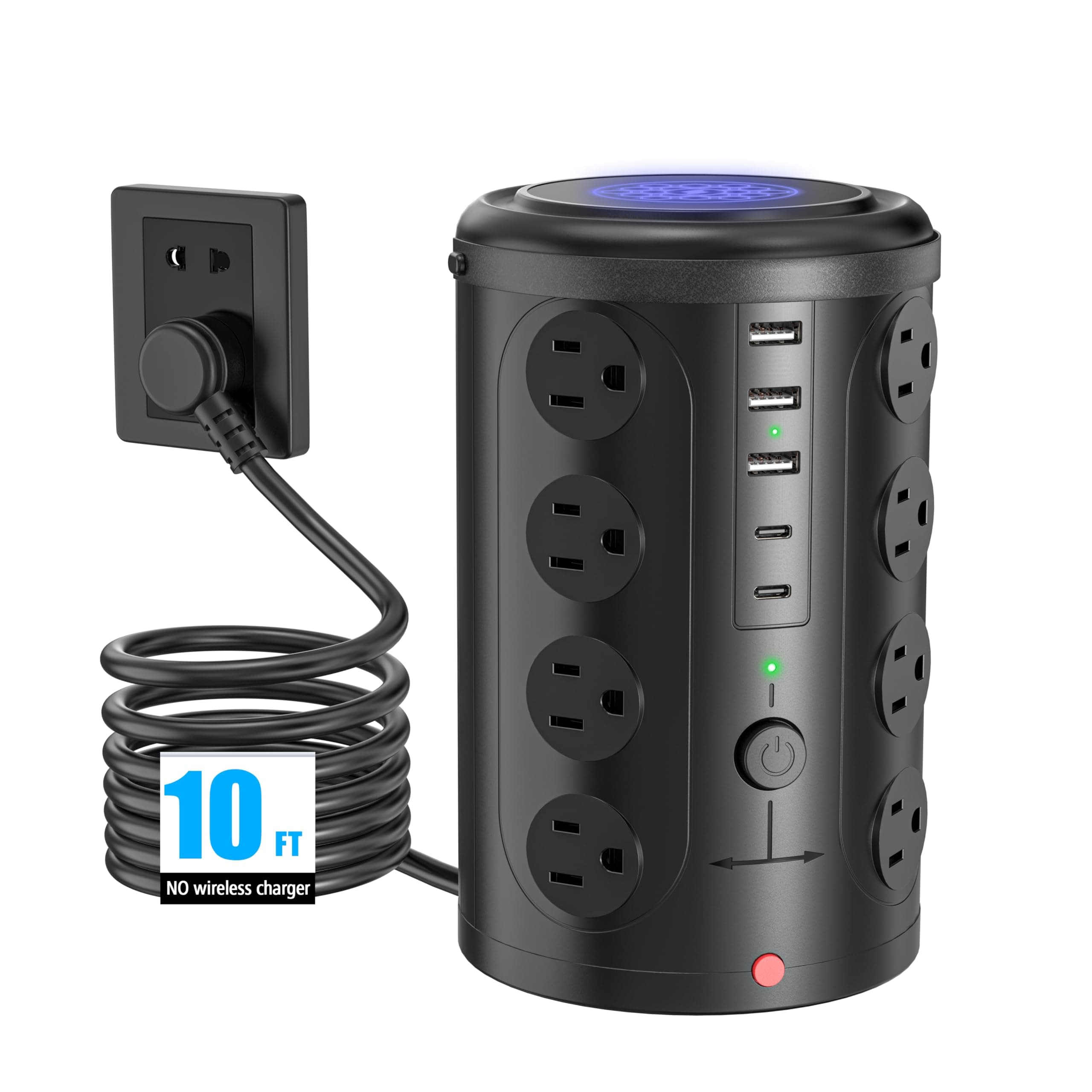 16-Outlet Surge Tower with 5 USB Ports, 10ft Cord