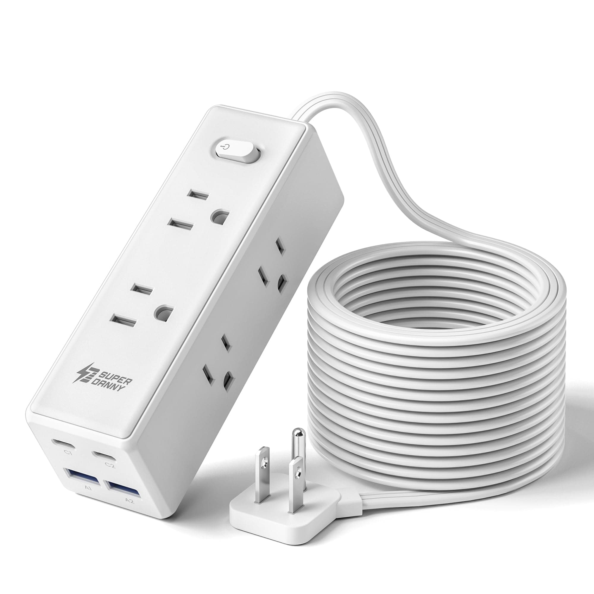 10 ft Flat-Plug Surge Protector, 6 Outlets + 4 USB