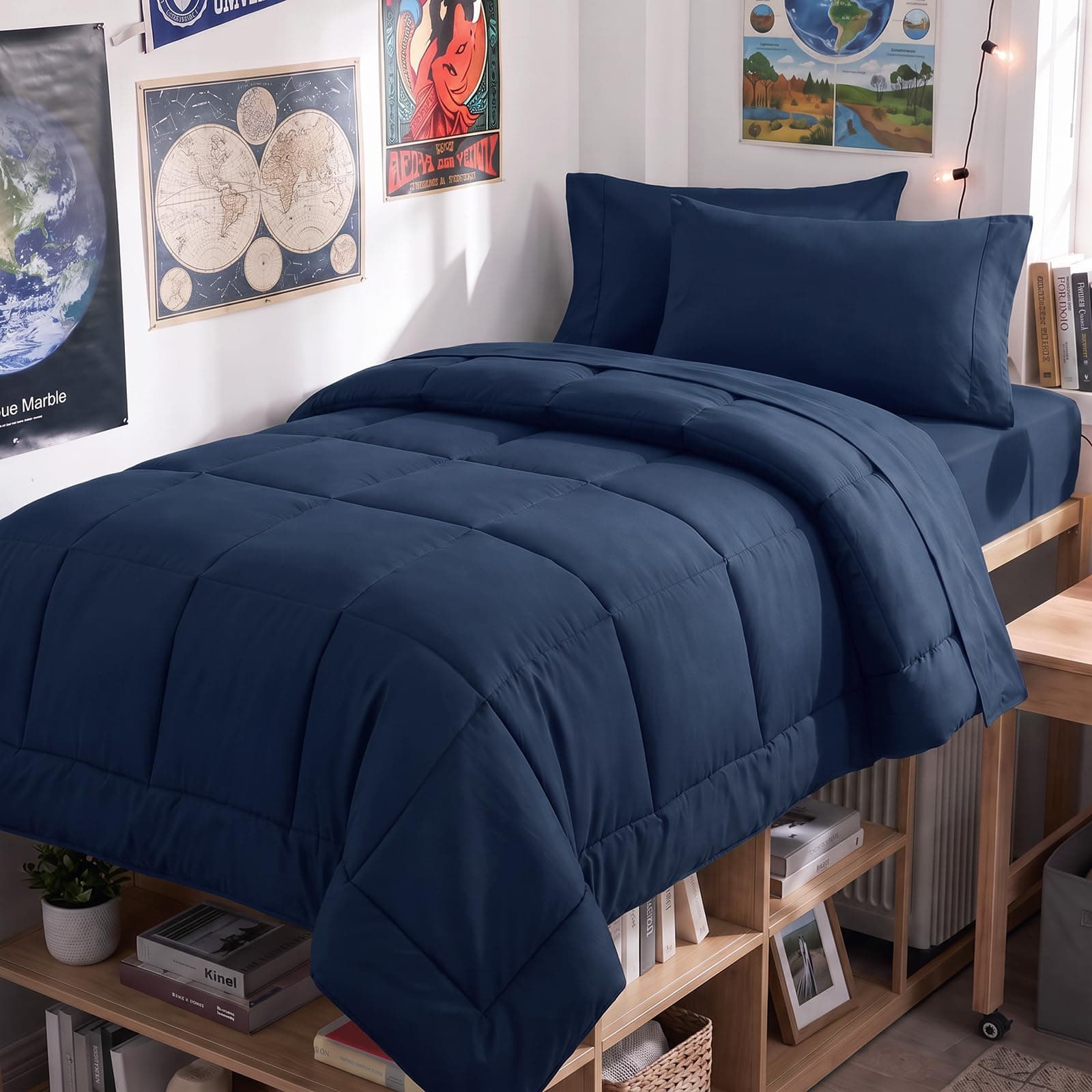 CozyLux Twin XL Bed in a Bag, 5-Piece, Navy Blue
