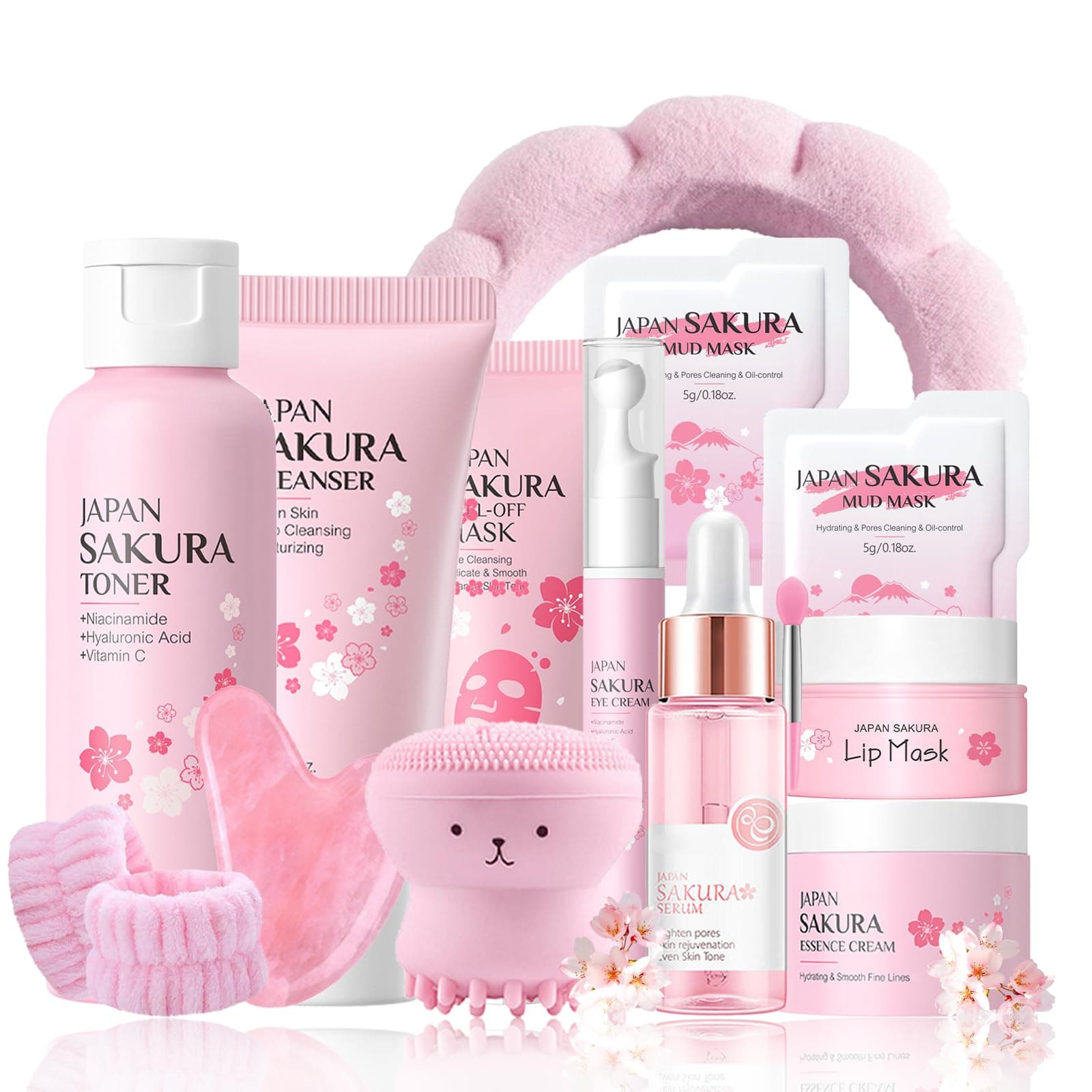 Sakura Skincare Gift Set for Teens, with Gua Sha