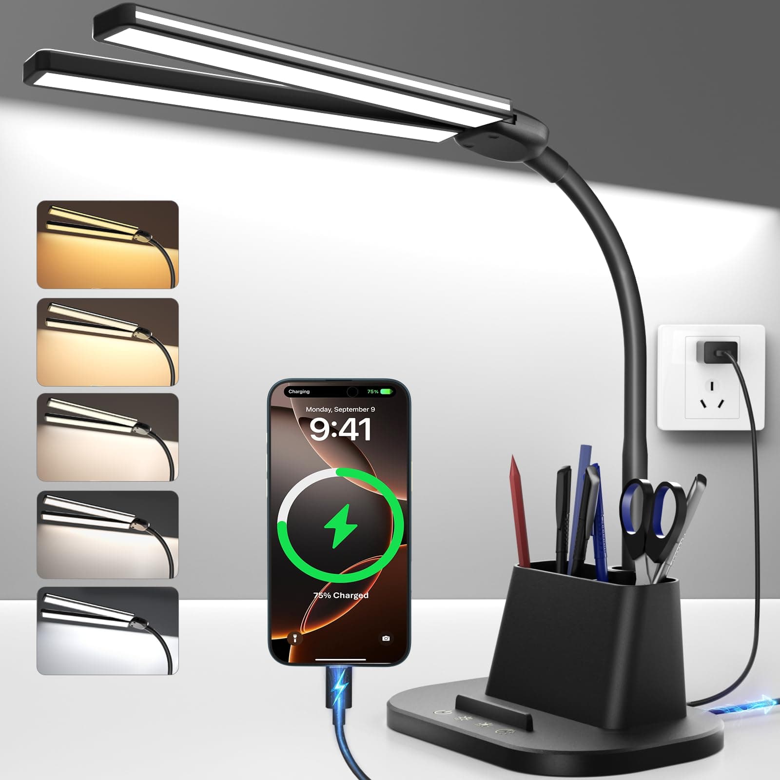 LED Desk Lamp with USB-C Port and Organizer Base