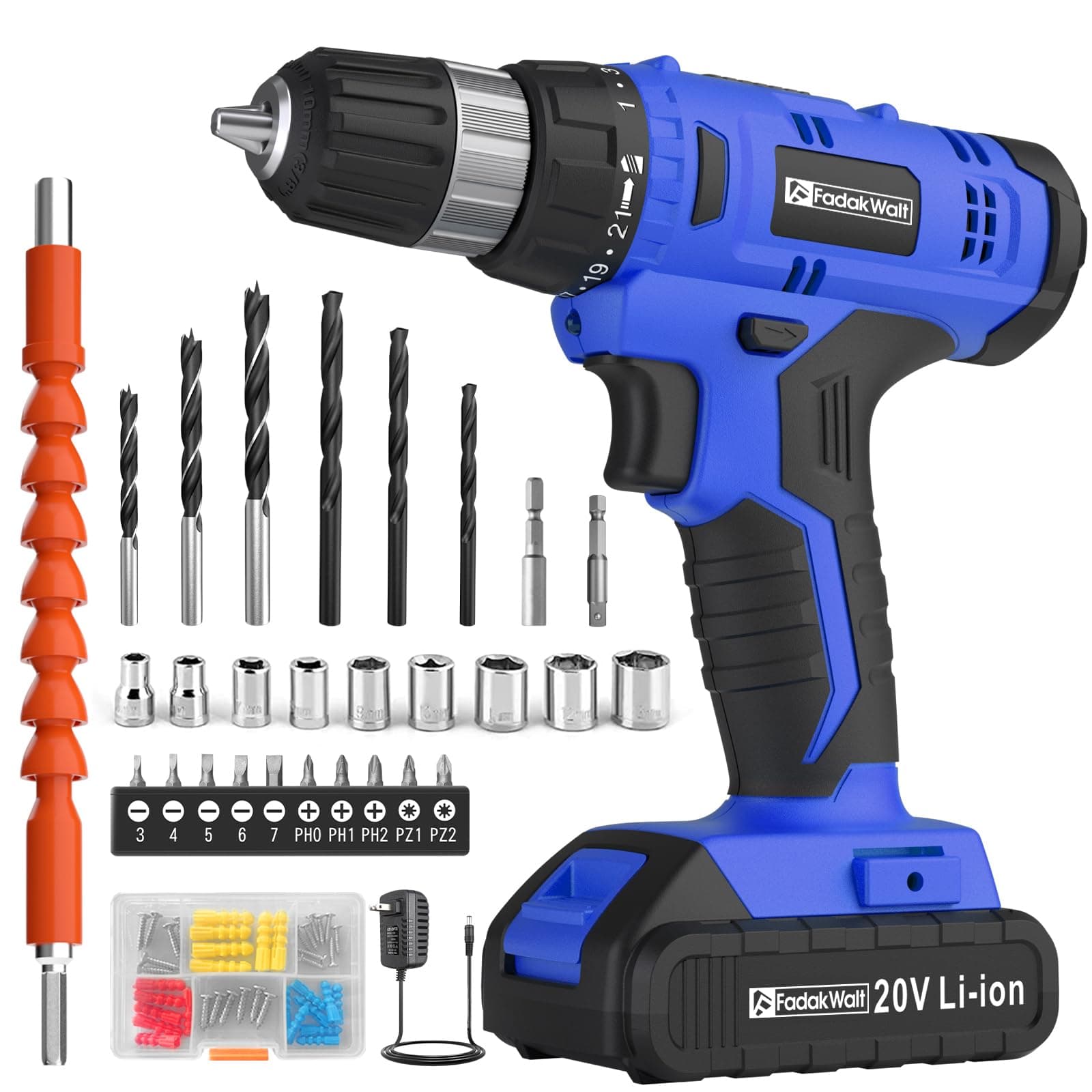 FADAKWALT 20V Cordless Drill Set with Bits
