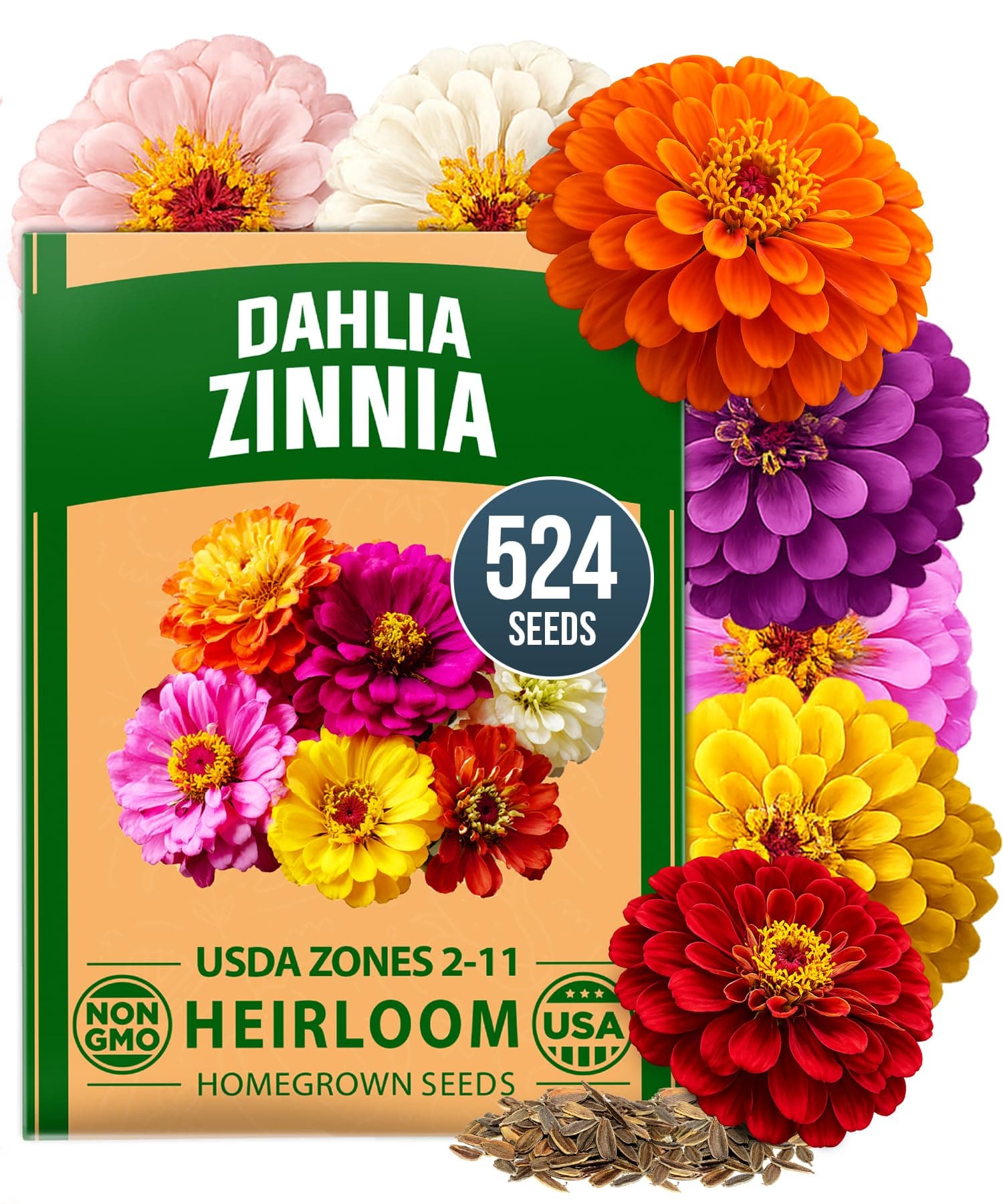 HOME GROWN Dahlia-Flowered Zinnia Seeds, 524 Pack