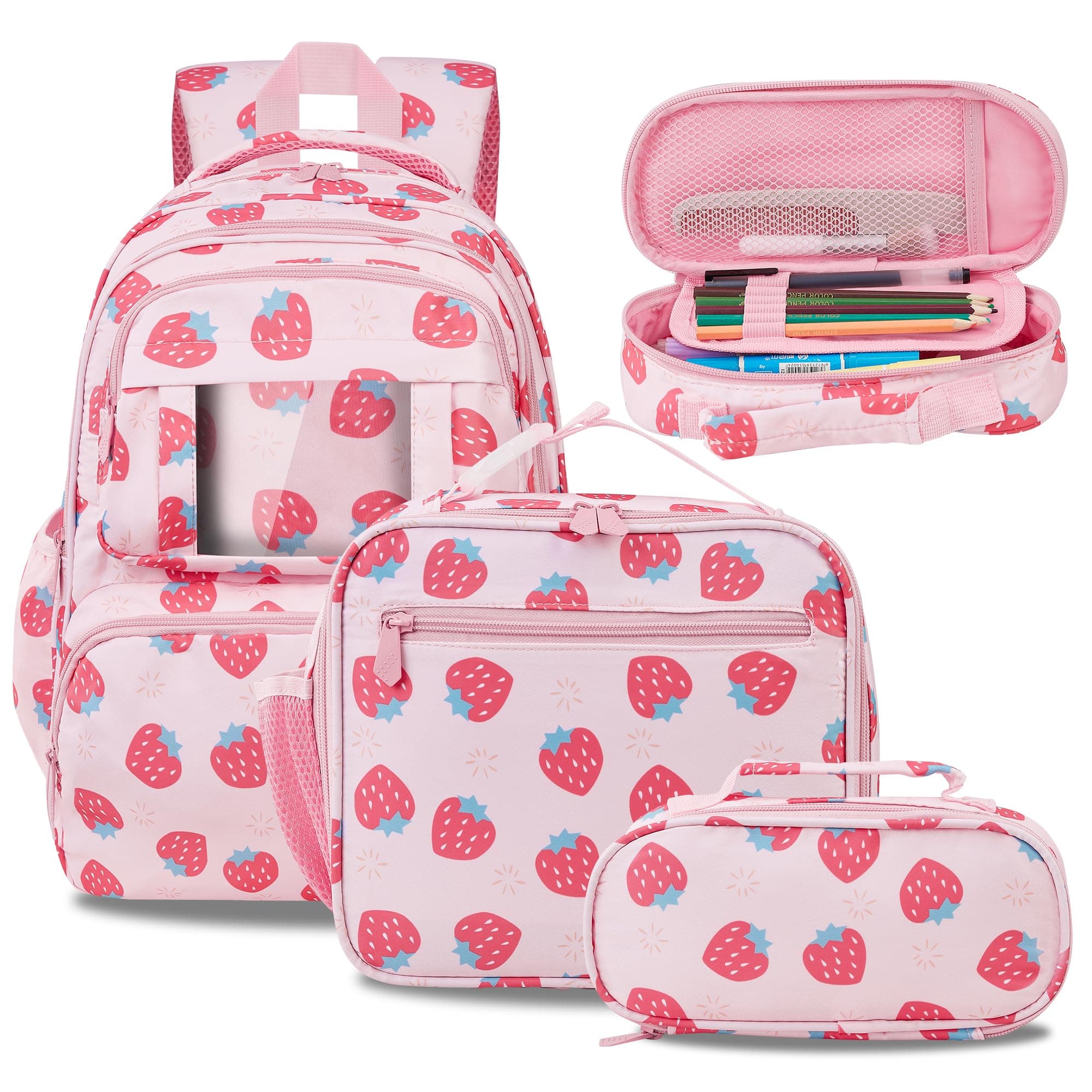 Kids 3-Piece Backpack Set, Strawberry Purple