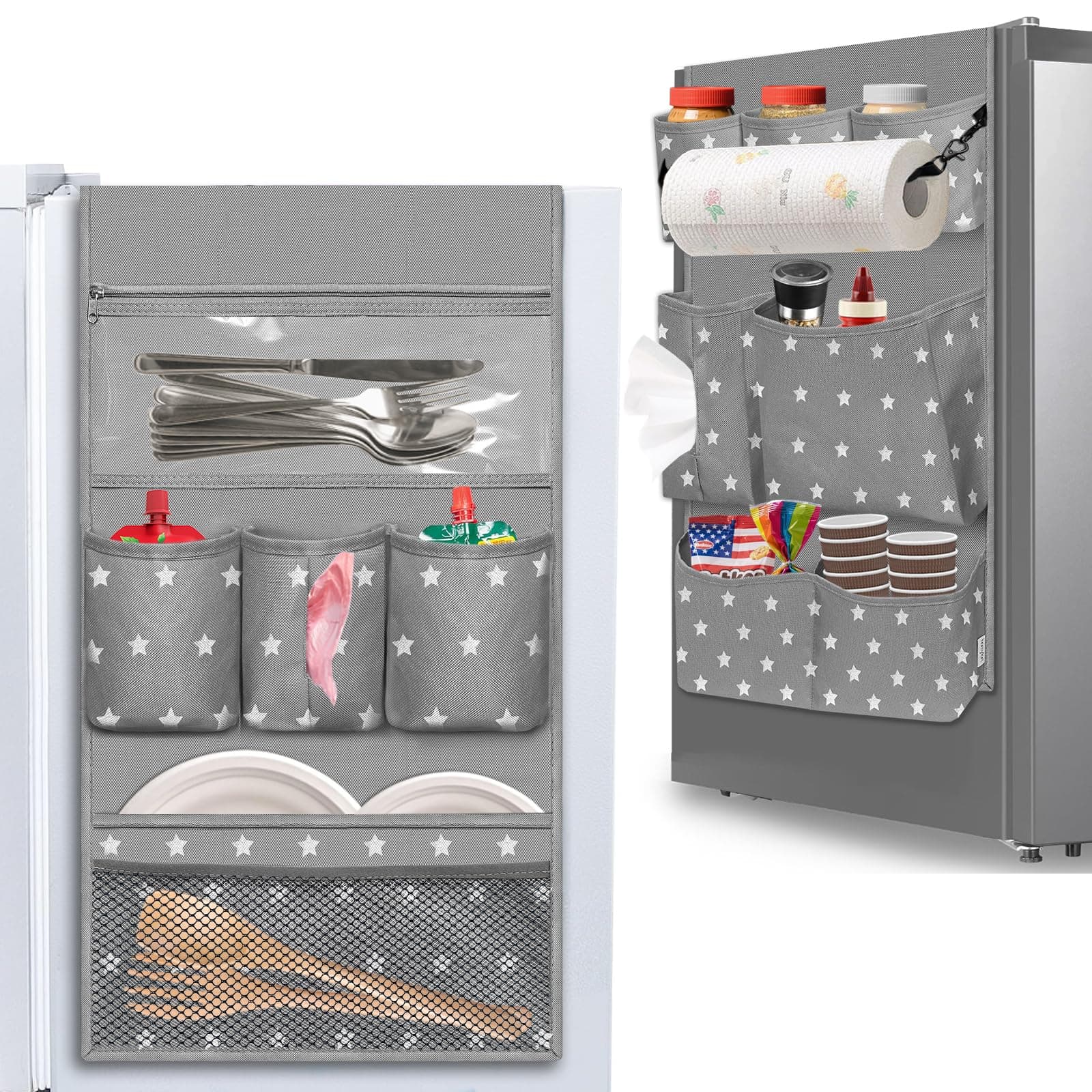 14-Pocket Over-Fridge Hanging Organizer, Grey