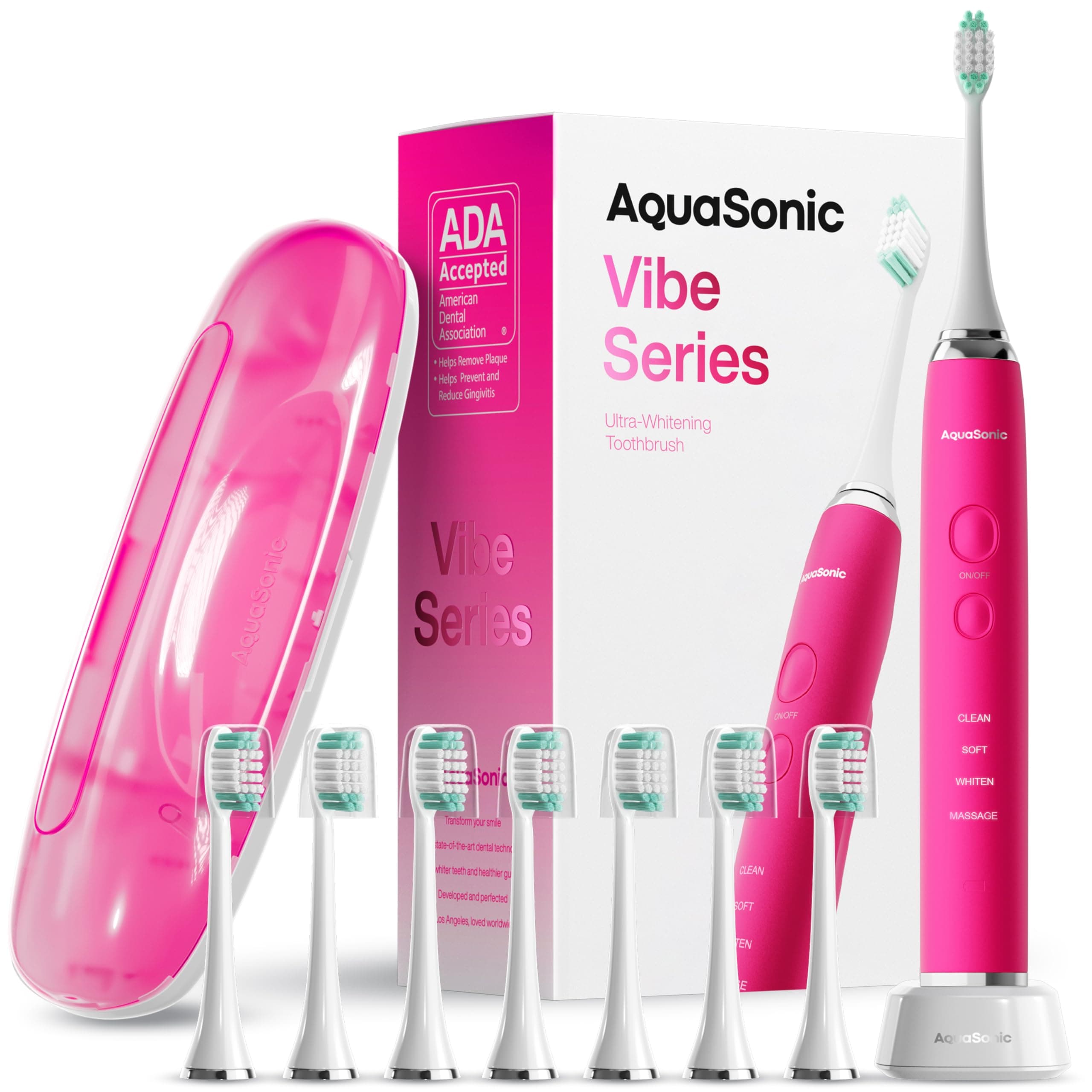 Aquasonic Vibe Electric Toothbrush with 8 Brush Heads