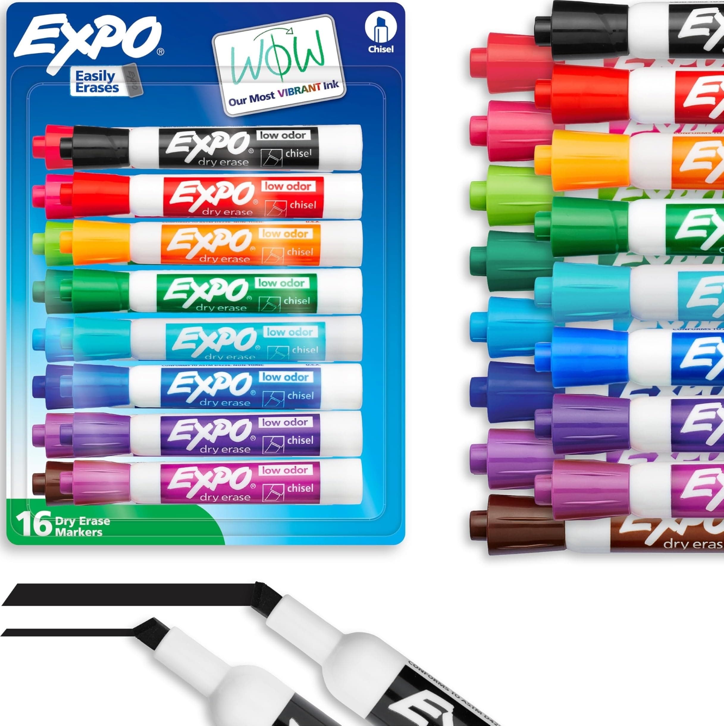 EXPO Low Odor Dry Erase Markers, Chisel Tip, 16-Pack