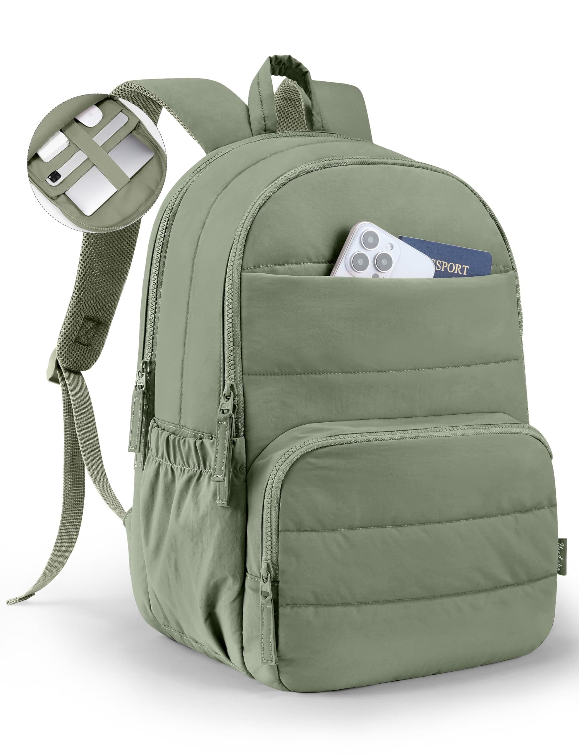 Uselike Quilted Travel Backpack for Women, Sage