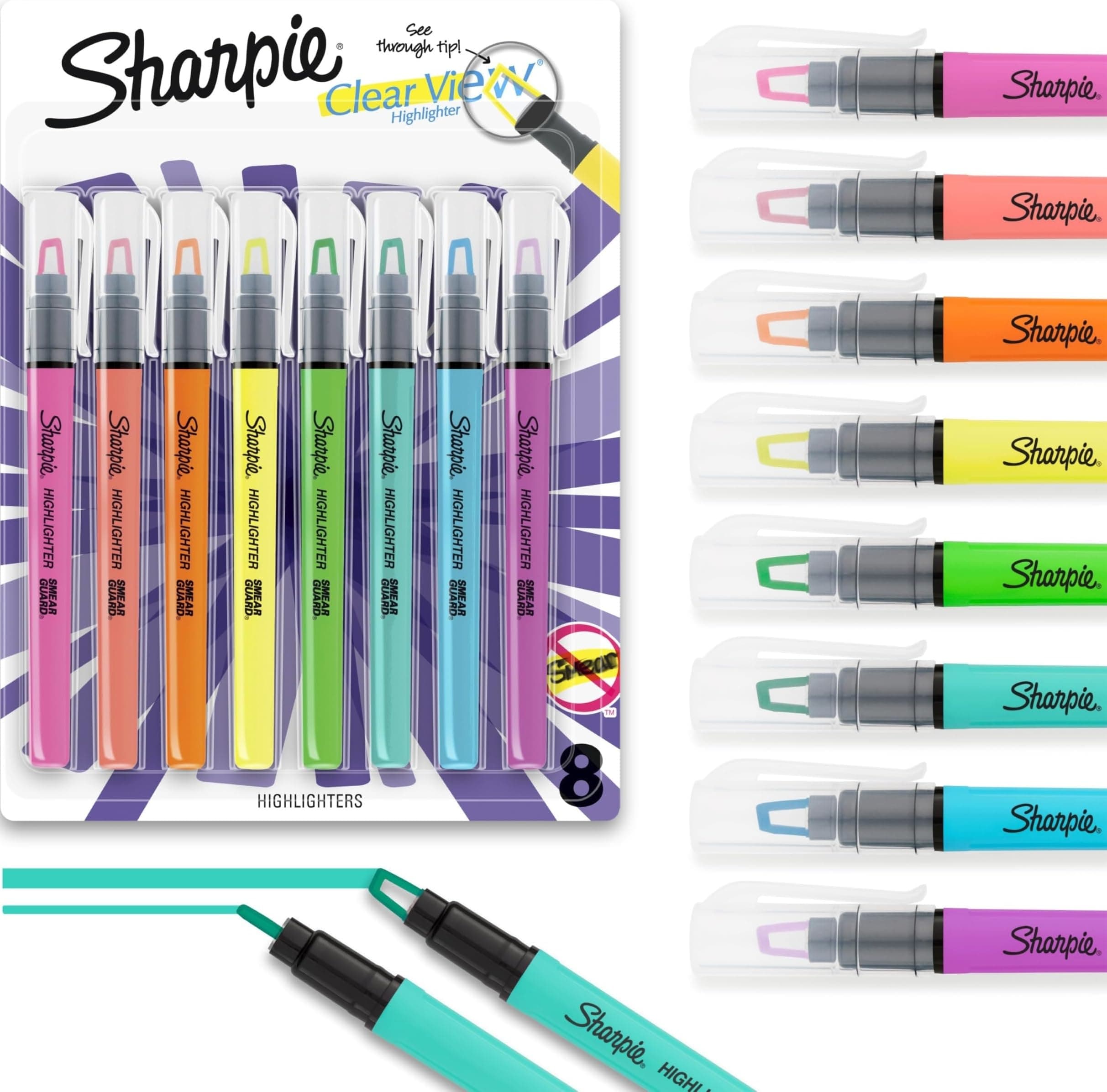 Sharpie Clear View Highlighters, Chisel Tip, 8-Pack