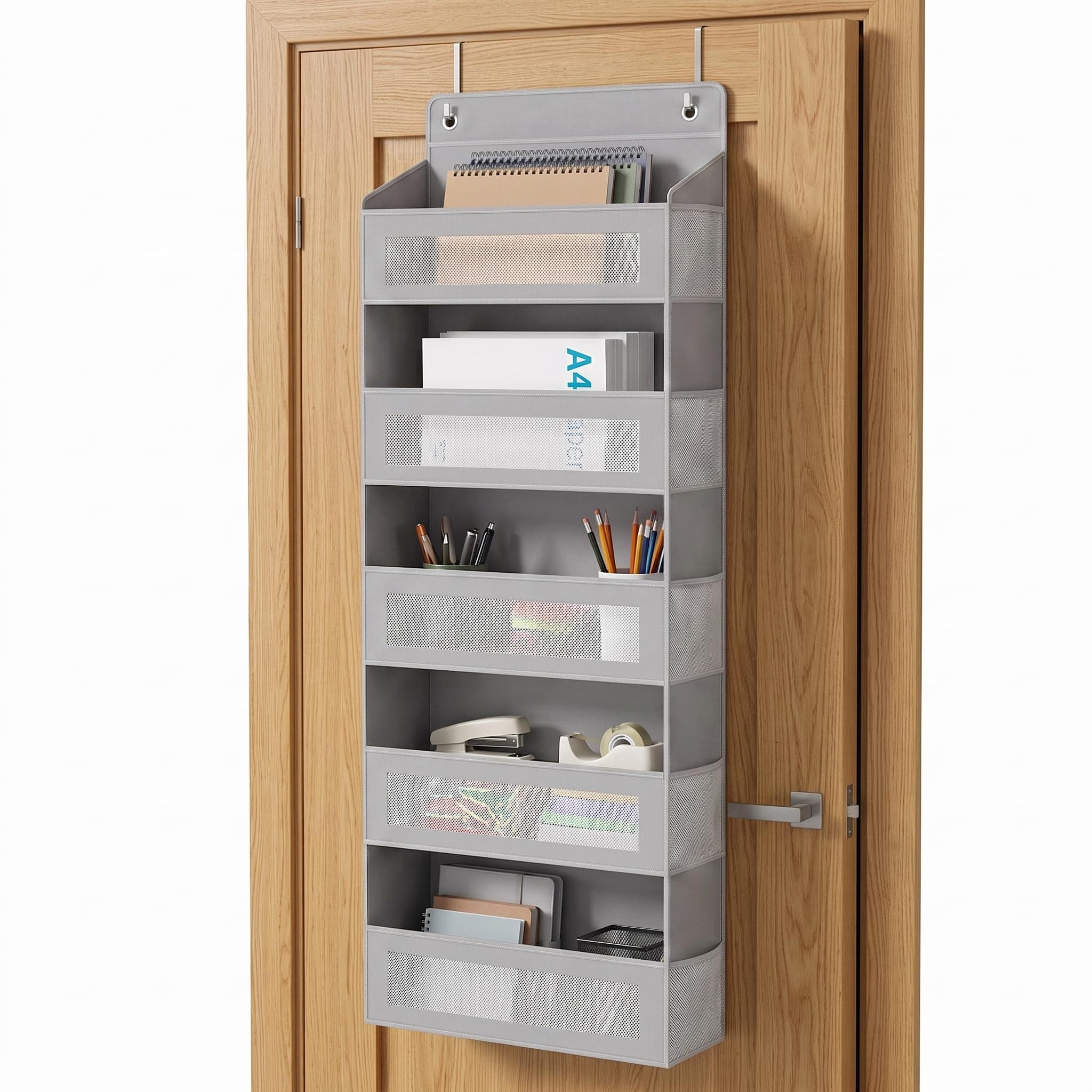 5-Tier No-Drill Over-Door Storage Organizer, Light Gray