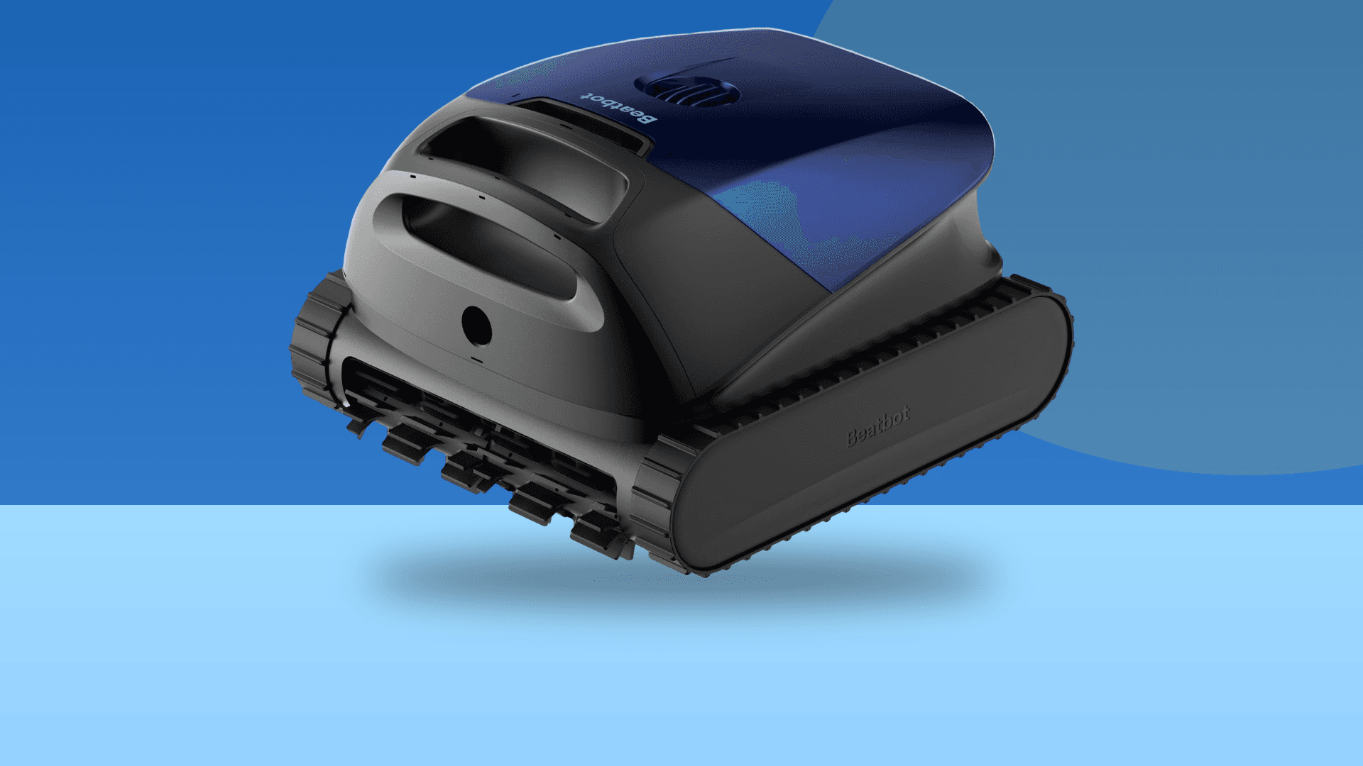 Beatbot Sora 10 cordless robotic pool vacuum on a blue background