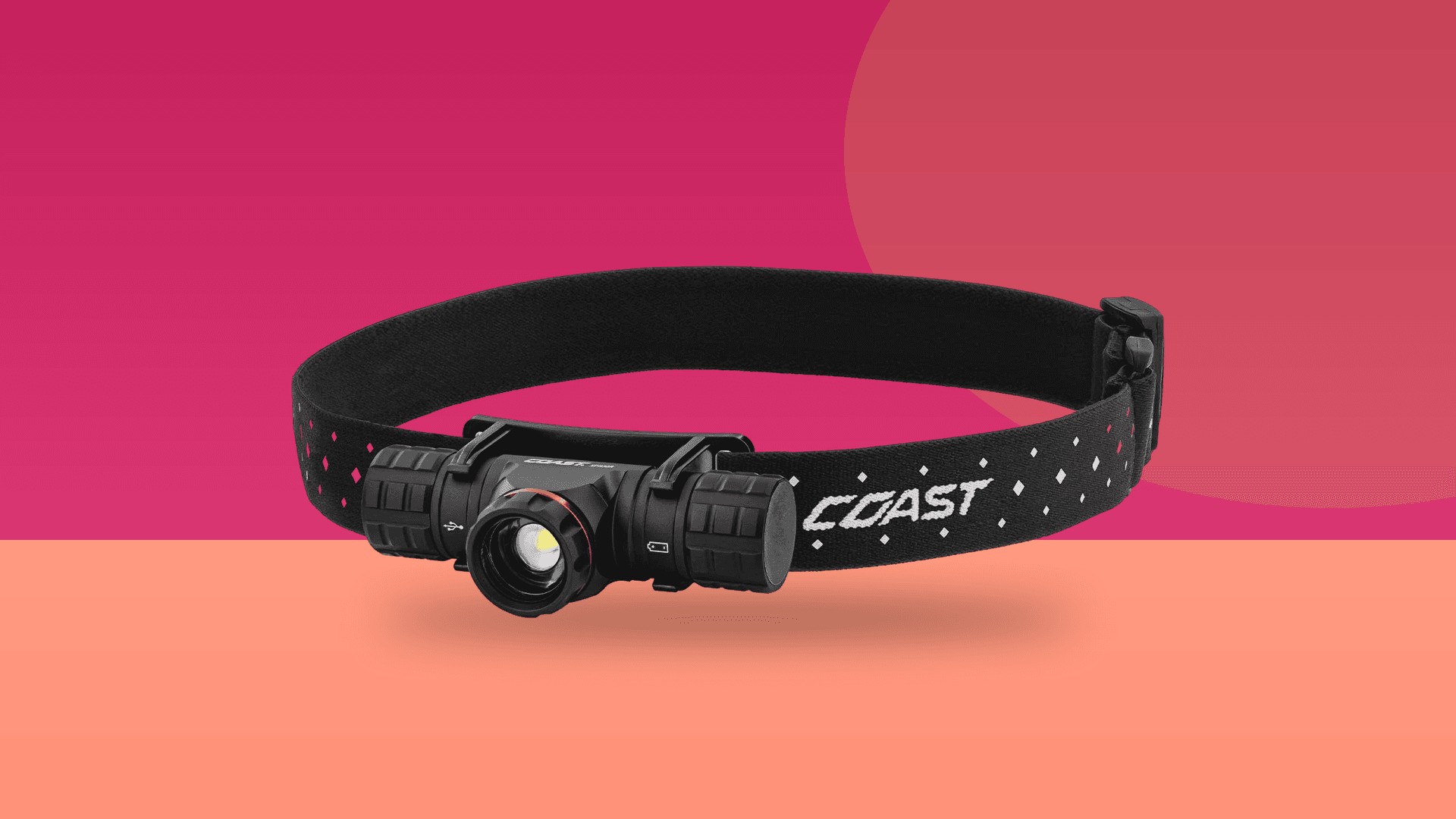 Coast XPH30R rechargeable dual-power headlamp on a colorful background