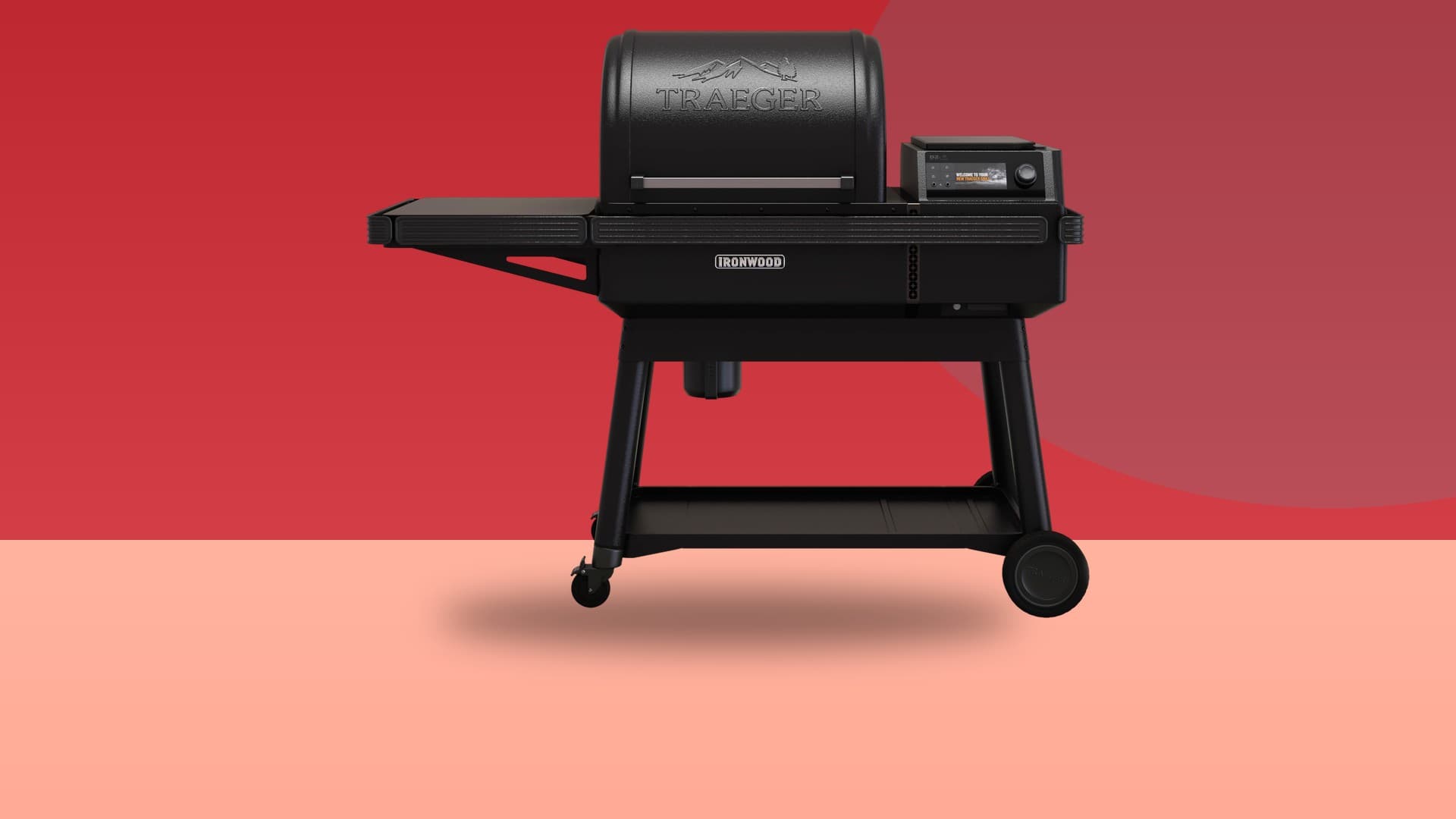 Traeger Ironwood wood pellet grill on a colorful studio background
