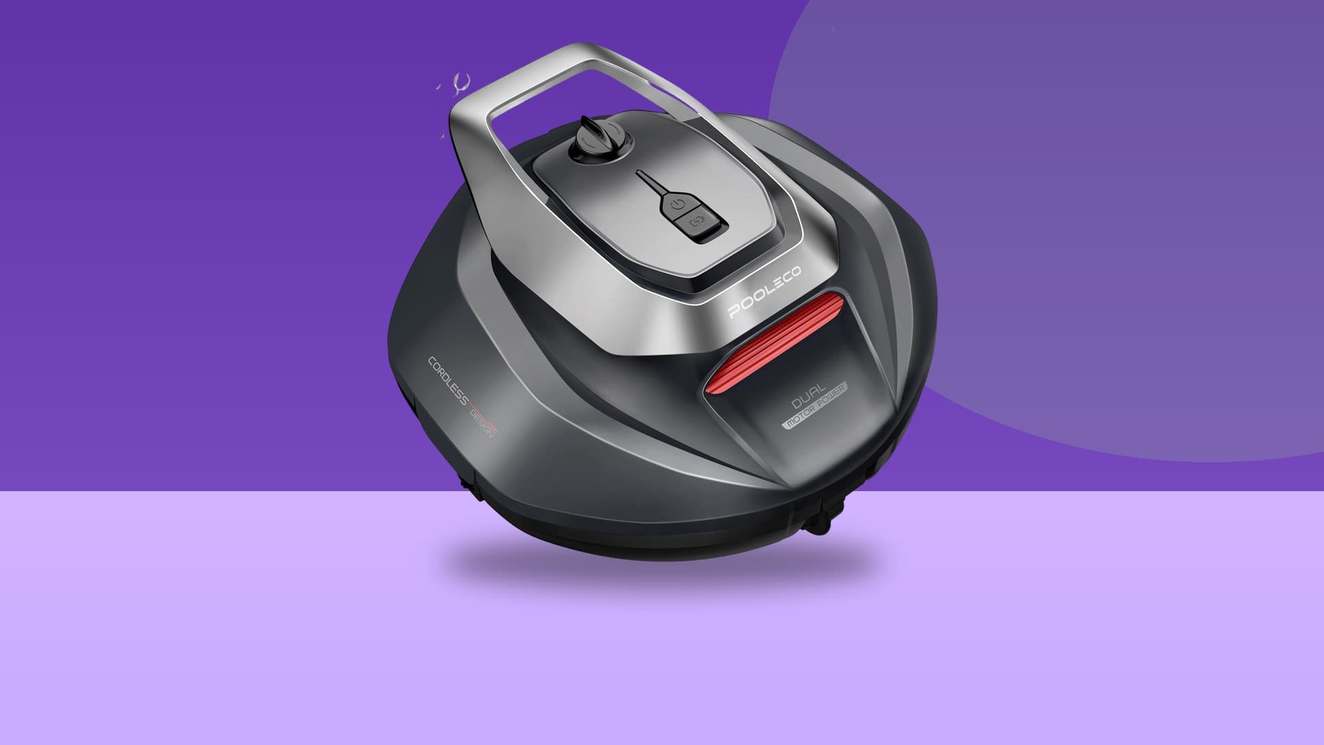 Ultenic Pooleco 10 cordless robotic pool cleaner on a colorful editorial background