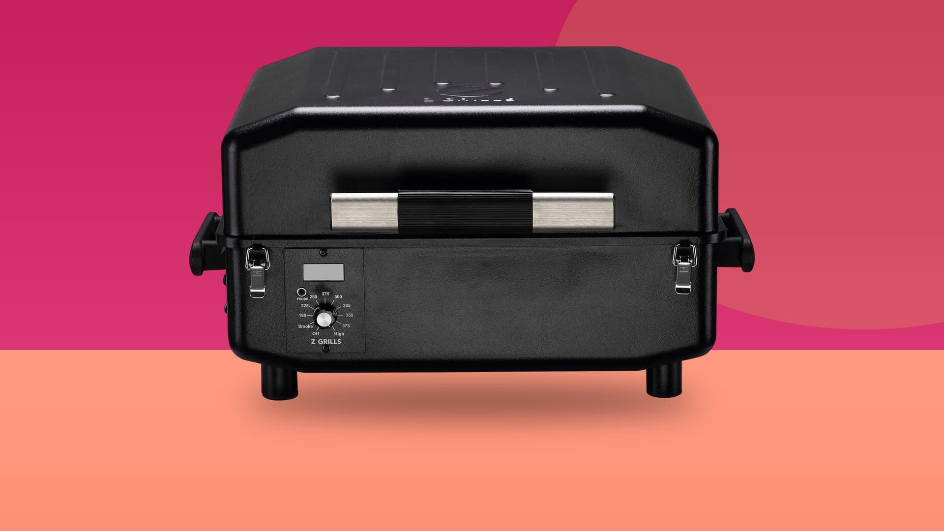 Z Grills 200A wood pellet grill on a colorful studio background