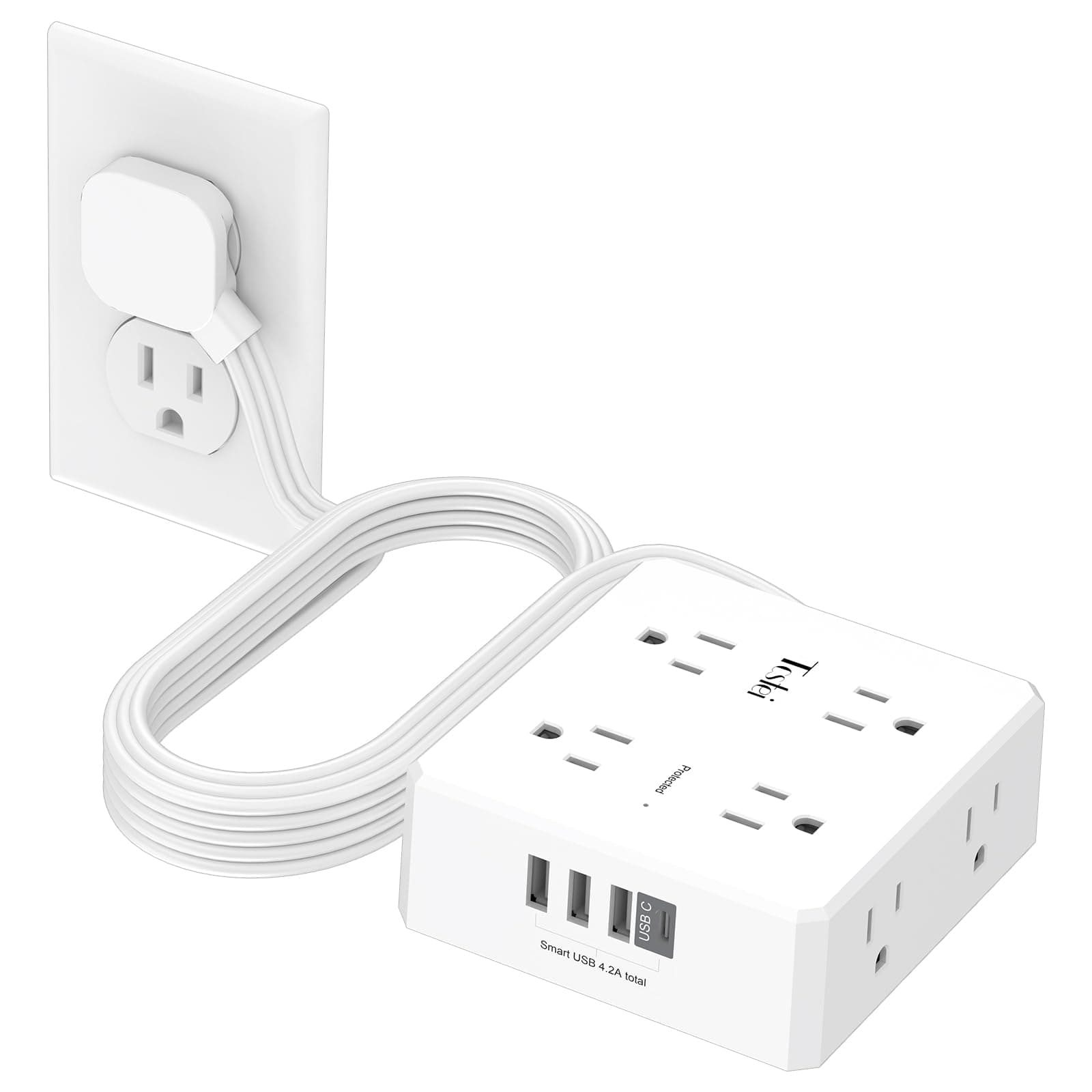 Tcstei 10 Ft Ultra-Thin Flat Plug Power Strip, 8 Outlets