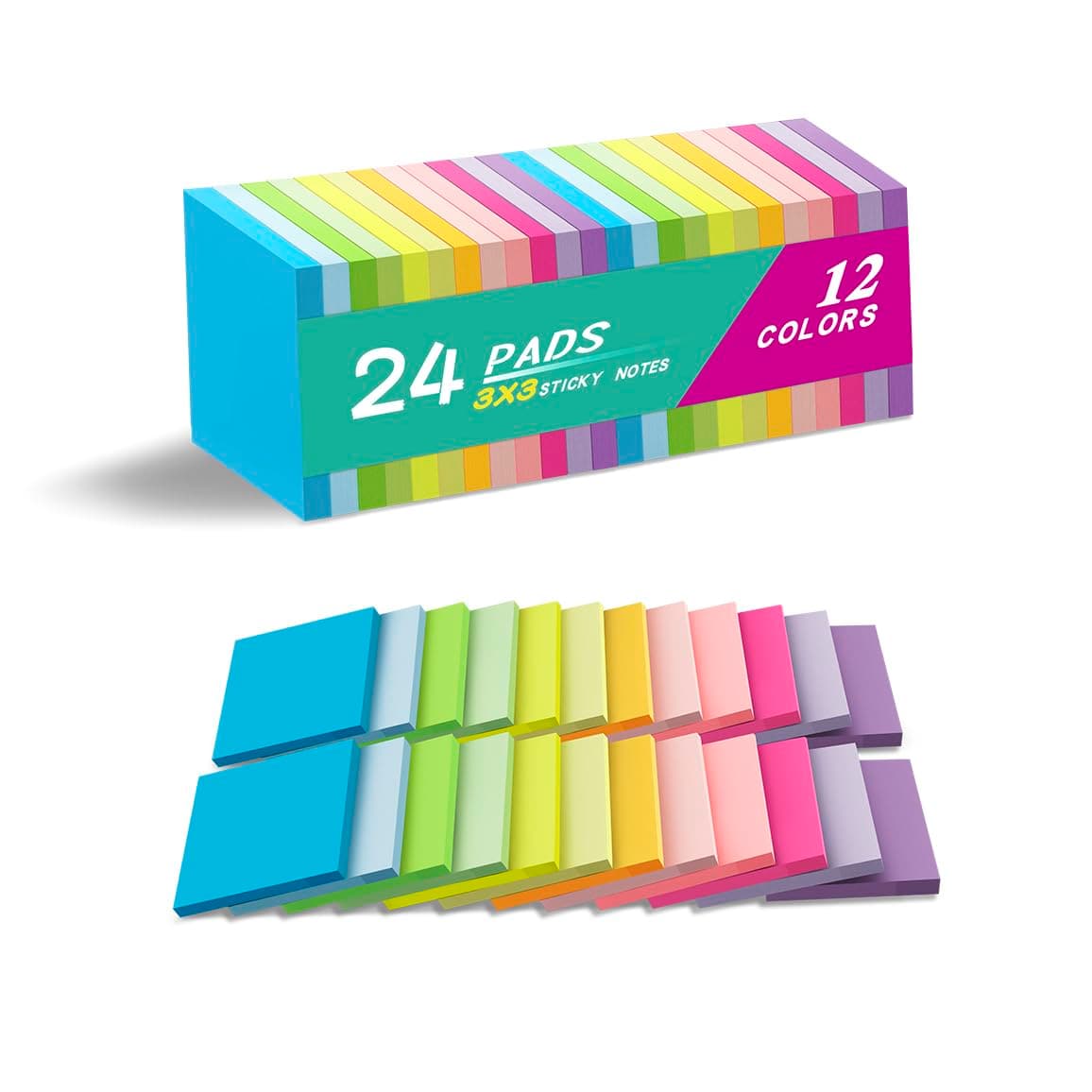 Bright Sticky Notes, 3 x 3 Inch, 24 Pads