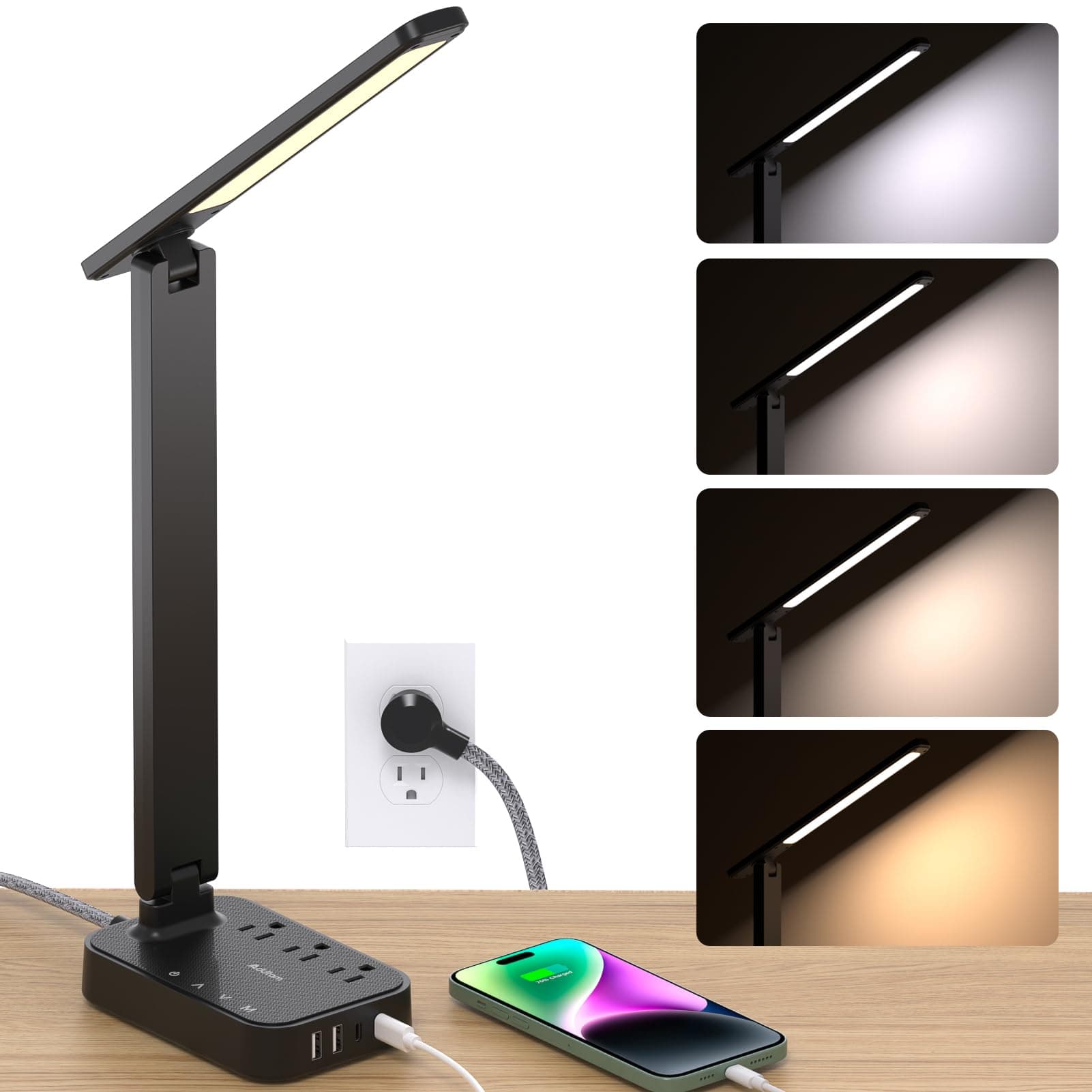 Addtam LED Desk Lamp with Built-In Power Strip