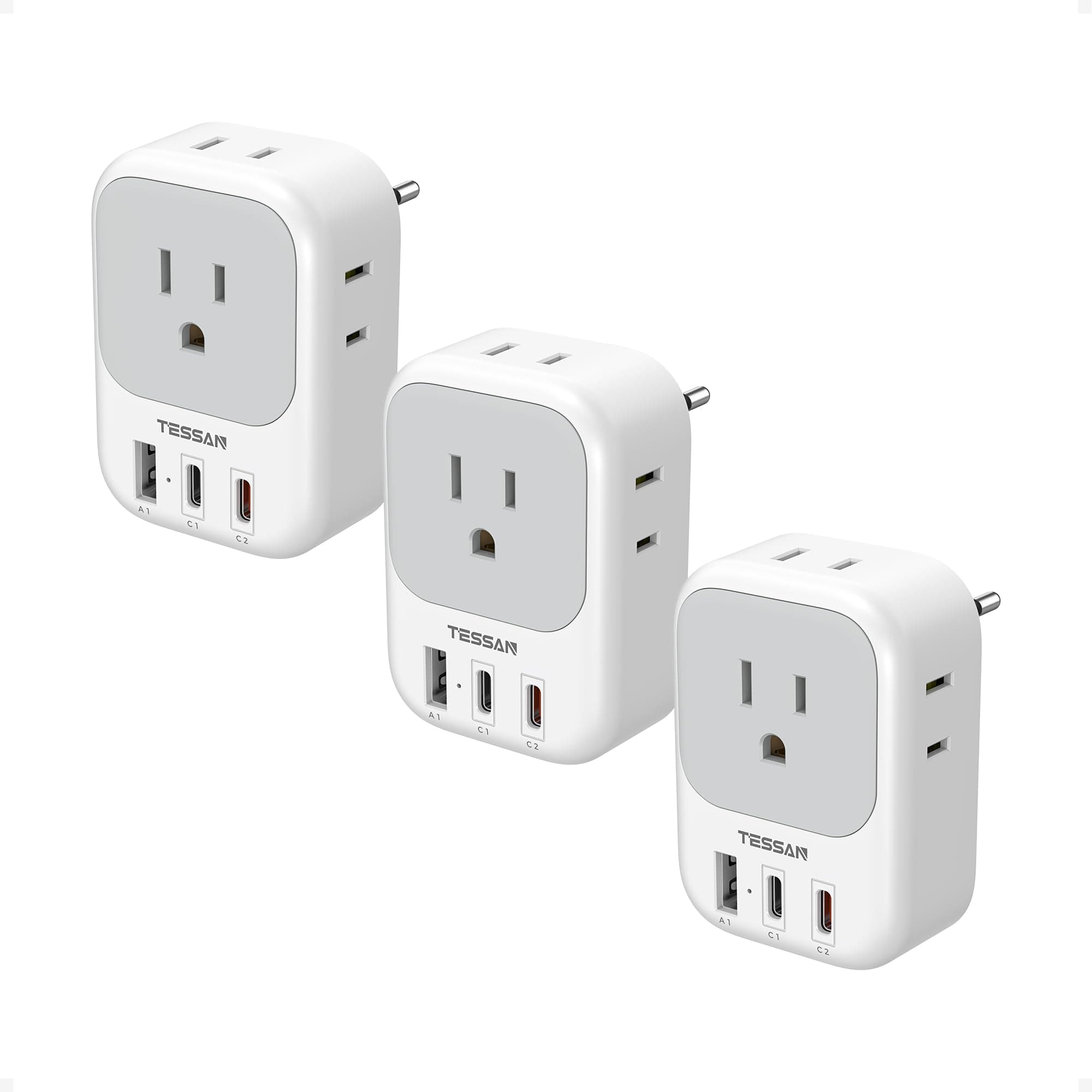TESSAN European Travel Adapter 3-Pack with 20W USB-C