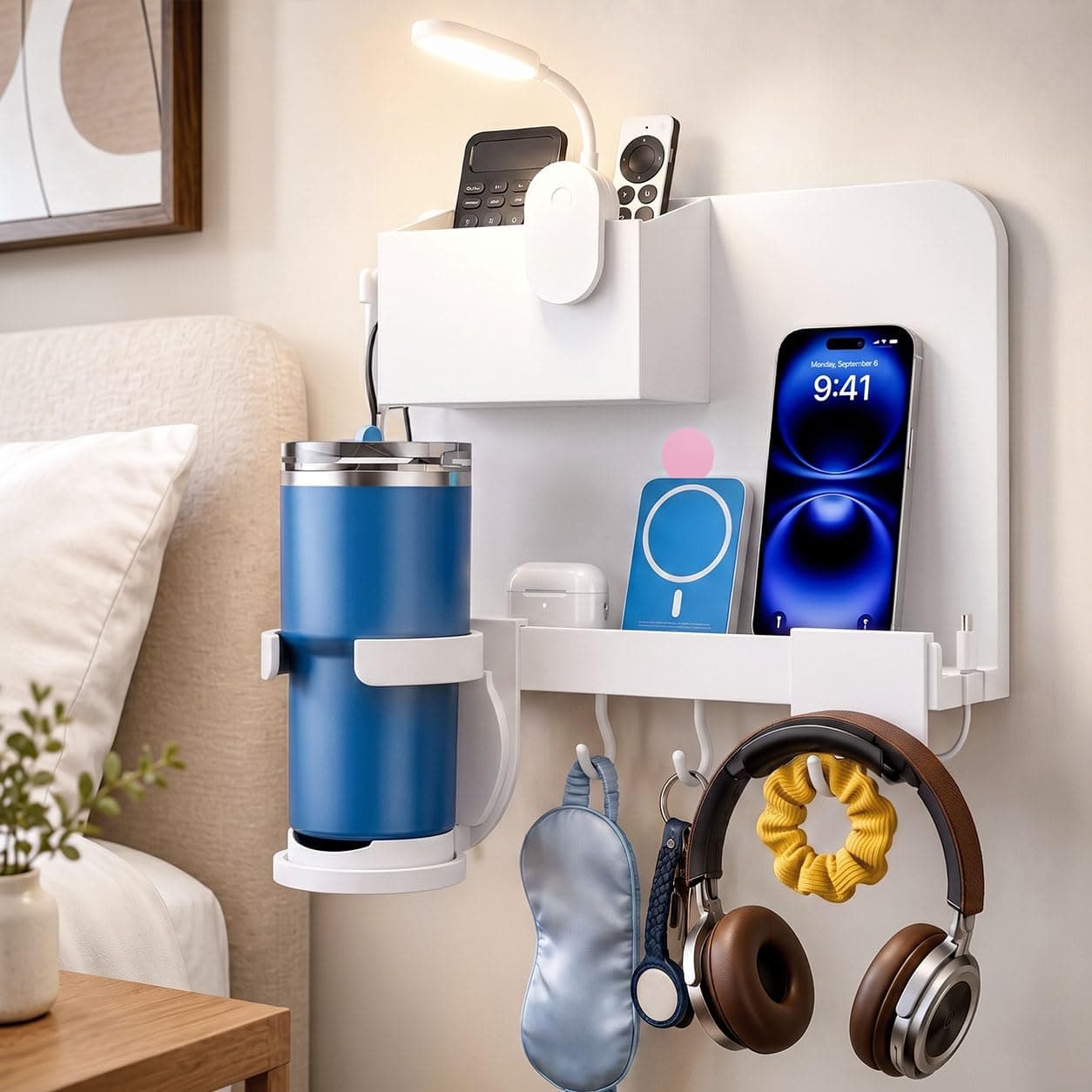 Stick-On Floating Bedside Wall Shelf, No Drilling