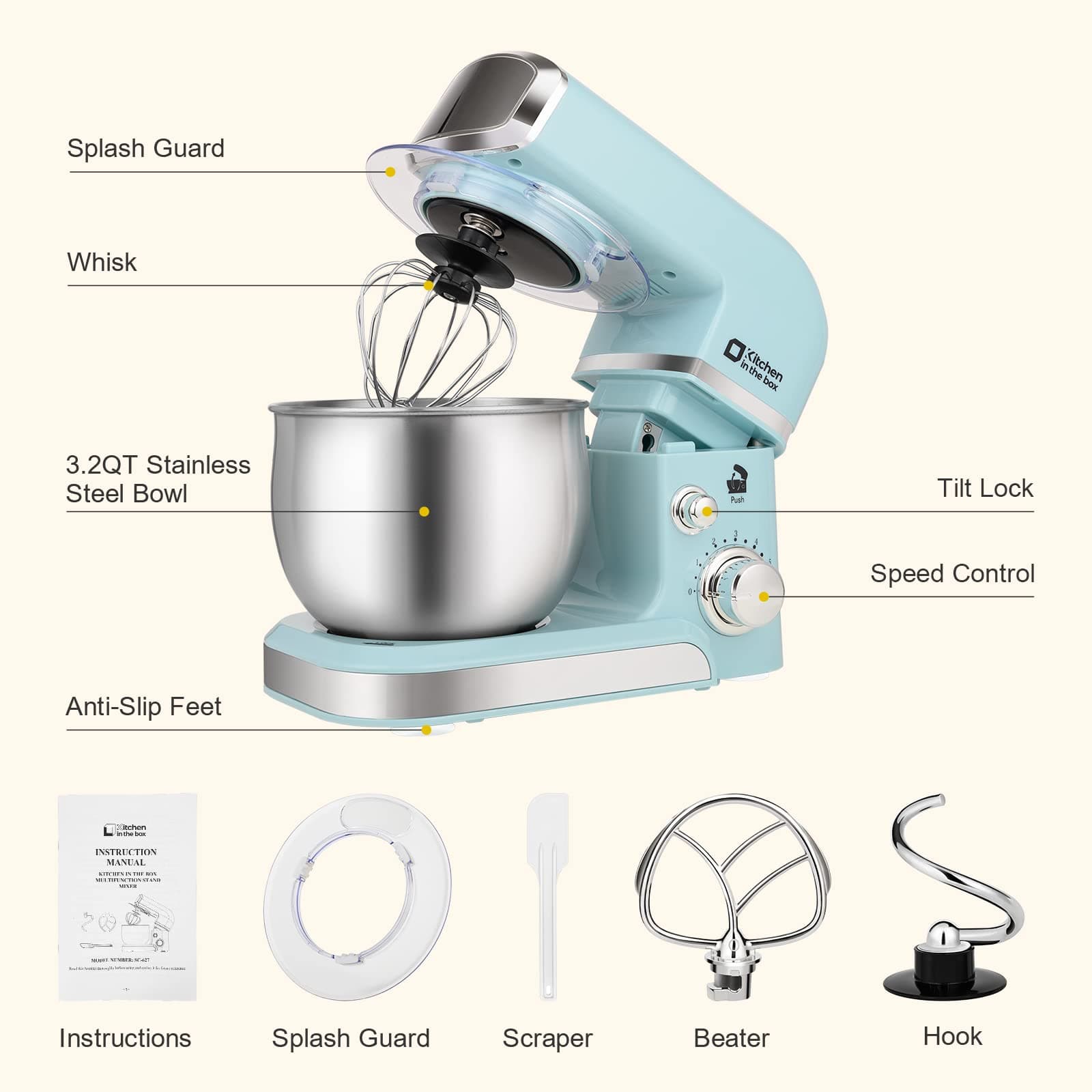 Kitchen in the box 3.2 Qt 6-Speed Stand Mixer