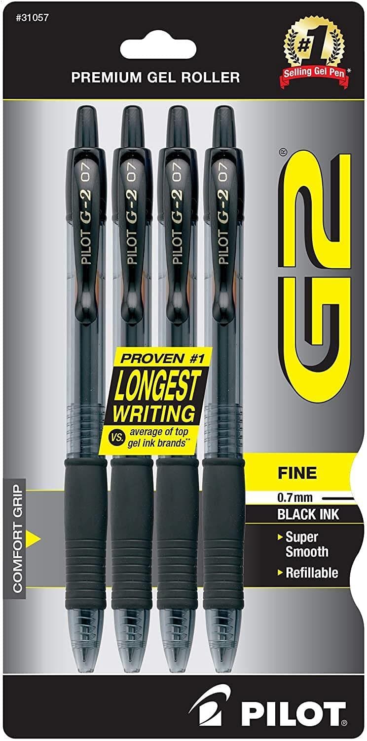 Pilot G2 Retractable Gel Pens, 0.7mm Black, 4-Pack