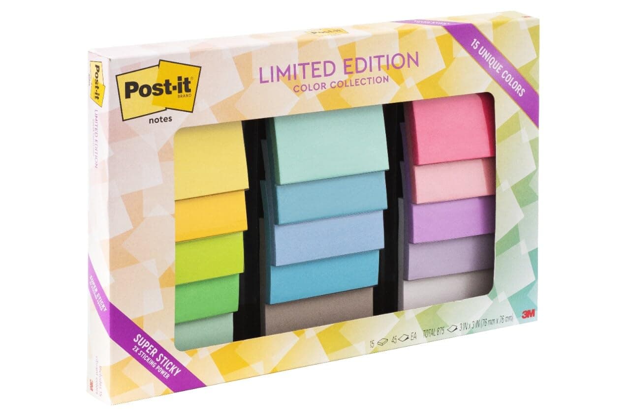 Post-it Super Sticky Notes, 3x3, Assorted Brights, 15 Pads