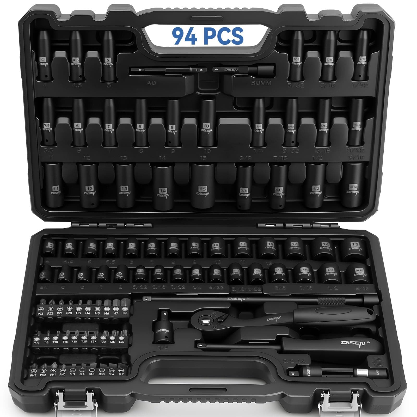DISEN 94-Piece 1/4" Drive Impact Socket Set