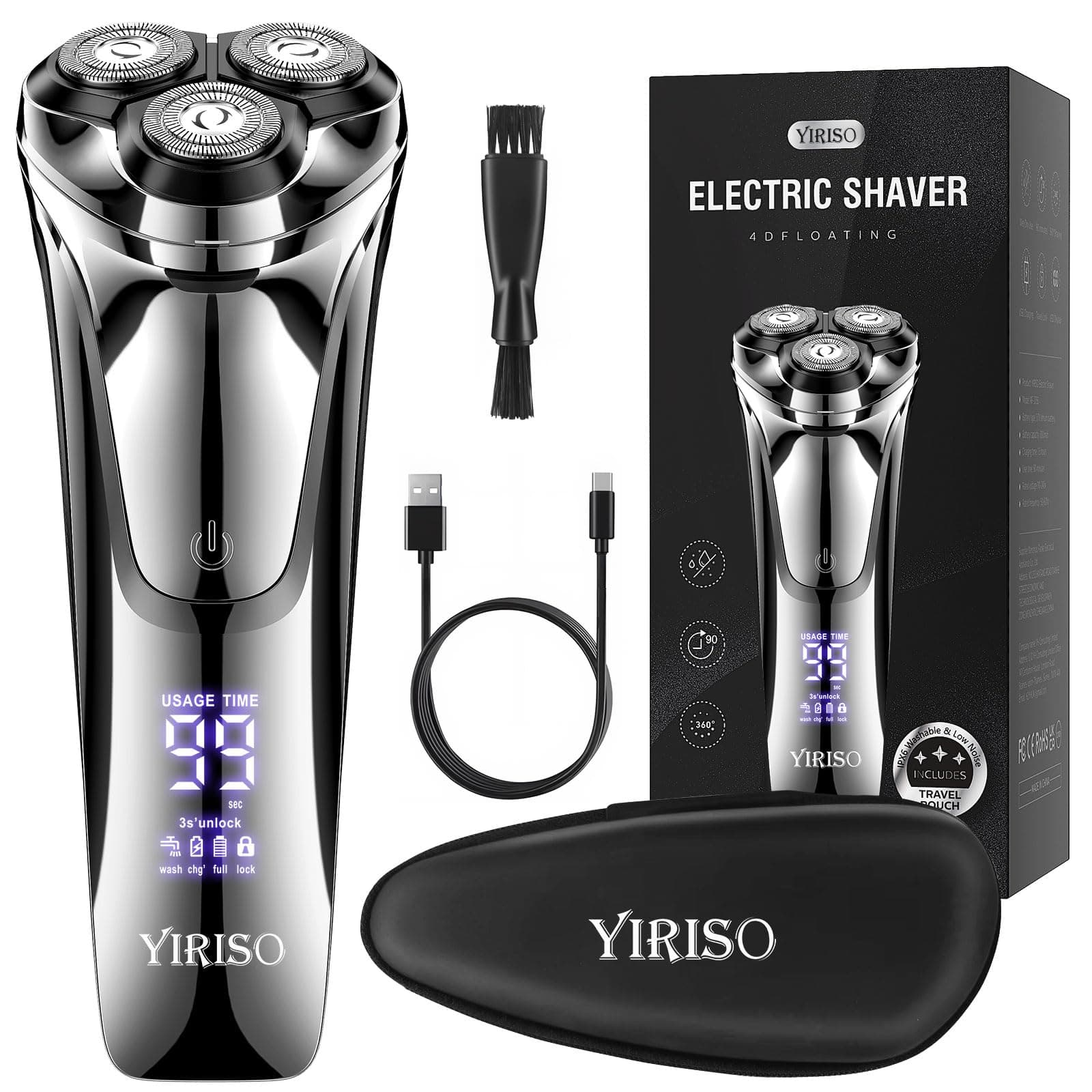 YIRISO 9000 RPM 4D Rotary Shaver with Travel Case