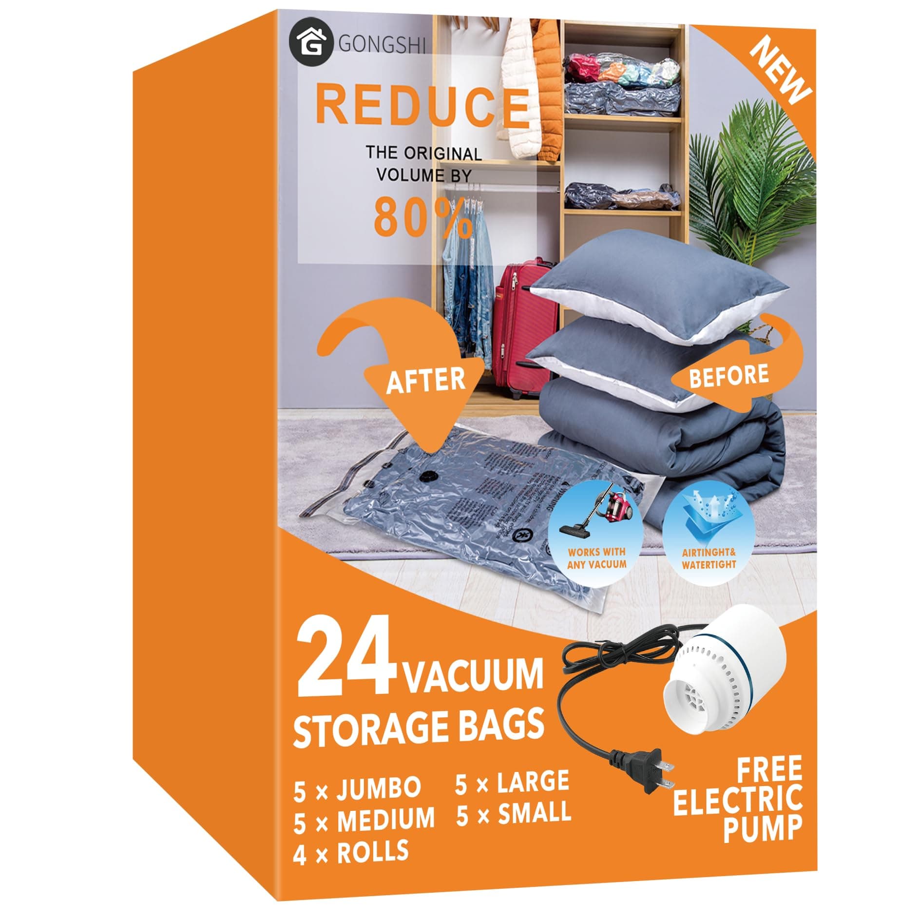 GONGSHI Vacuum Seal Storage Bags for Clothes & Bedding