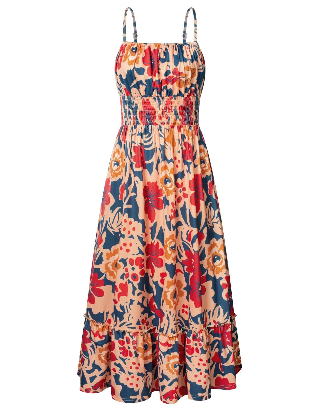 GRACE KARIN Smocked Floral Boho Maxi Dress