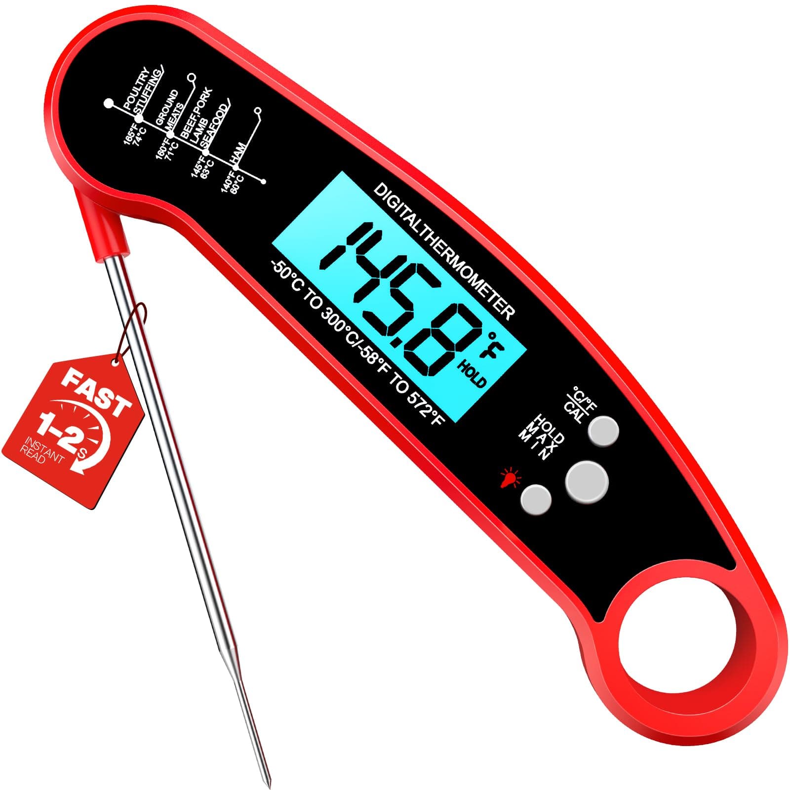 Digital Instant-Read Meat Thermometer, Foldable Probe