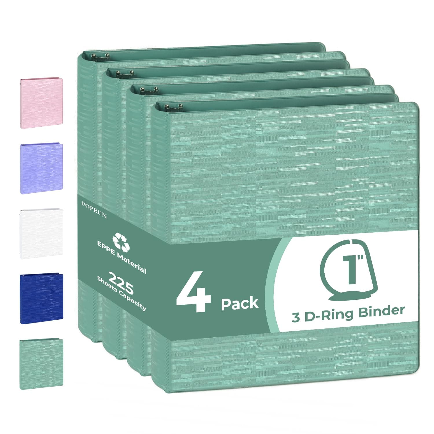 POPRUN 1-Inch D-Ring Binders, PVC-Free 4-Pack