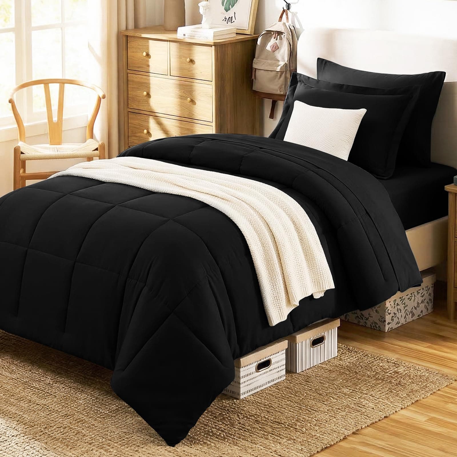 CozyLux Twin XL Bed in a Bag, 5-Piece, Black