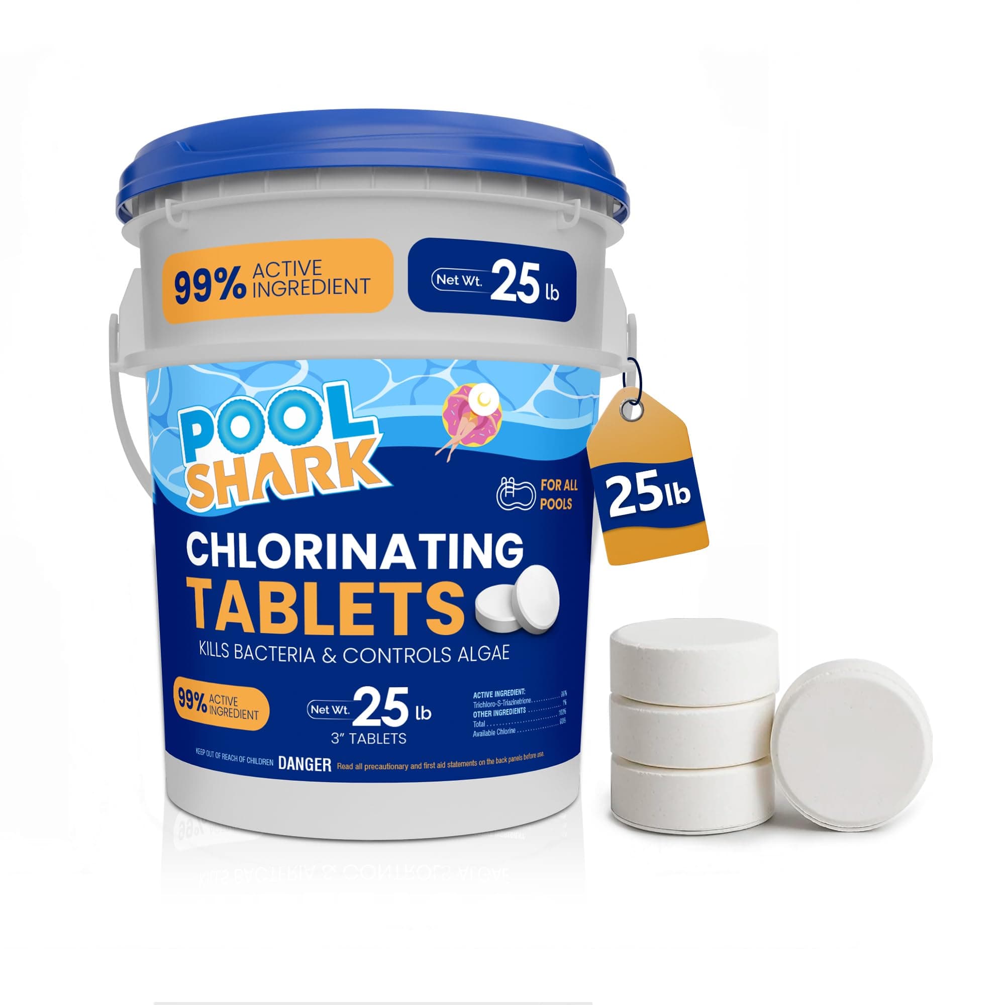 Pool Shark 3-Inch Chlorine Tablets, 25 lb Bucket