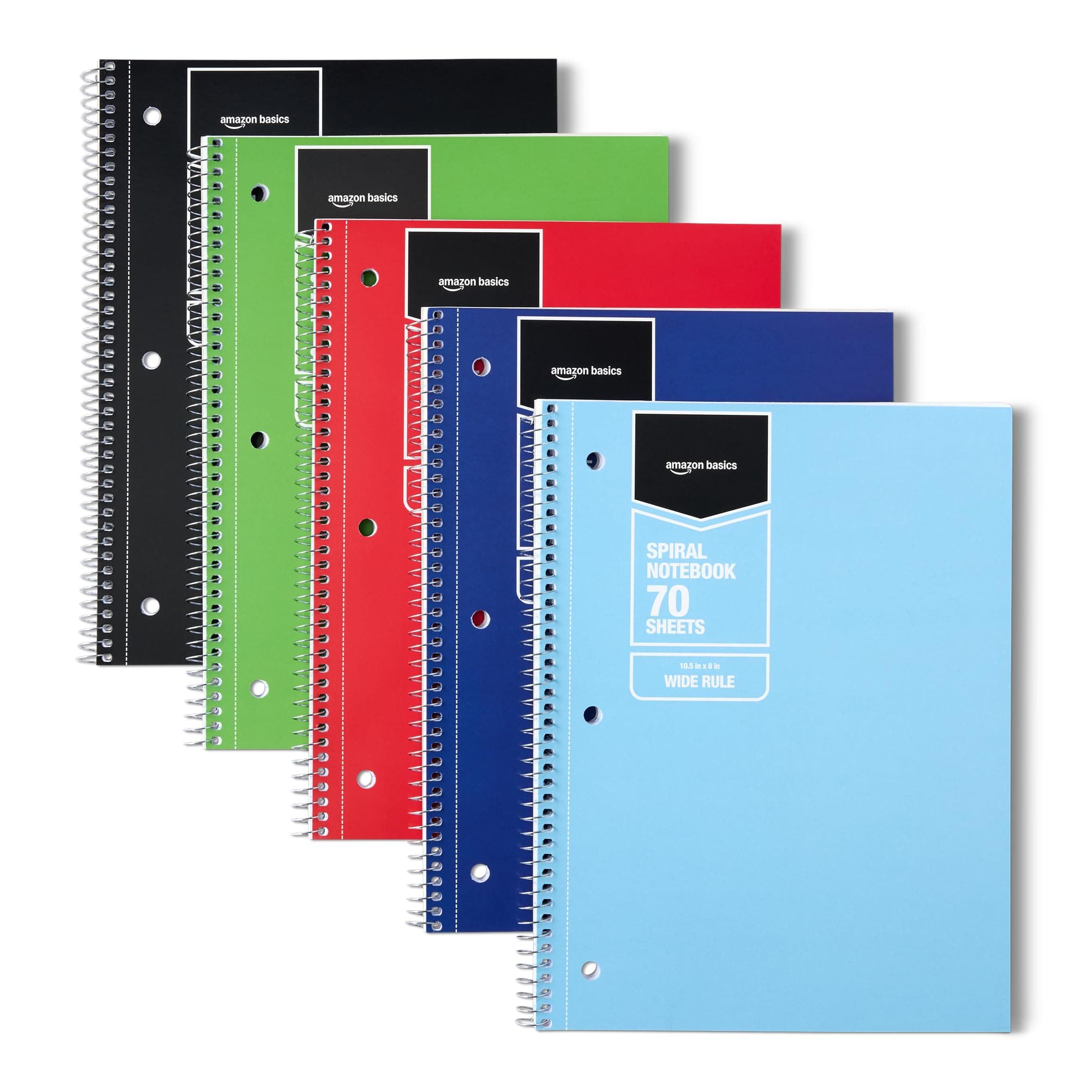 Amazon Basics Wide Ruled Spiral Notebooks, 5-Pack