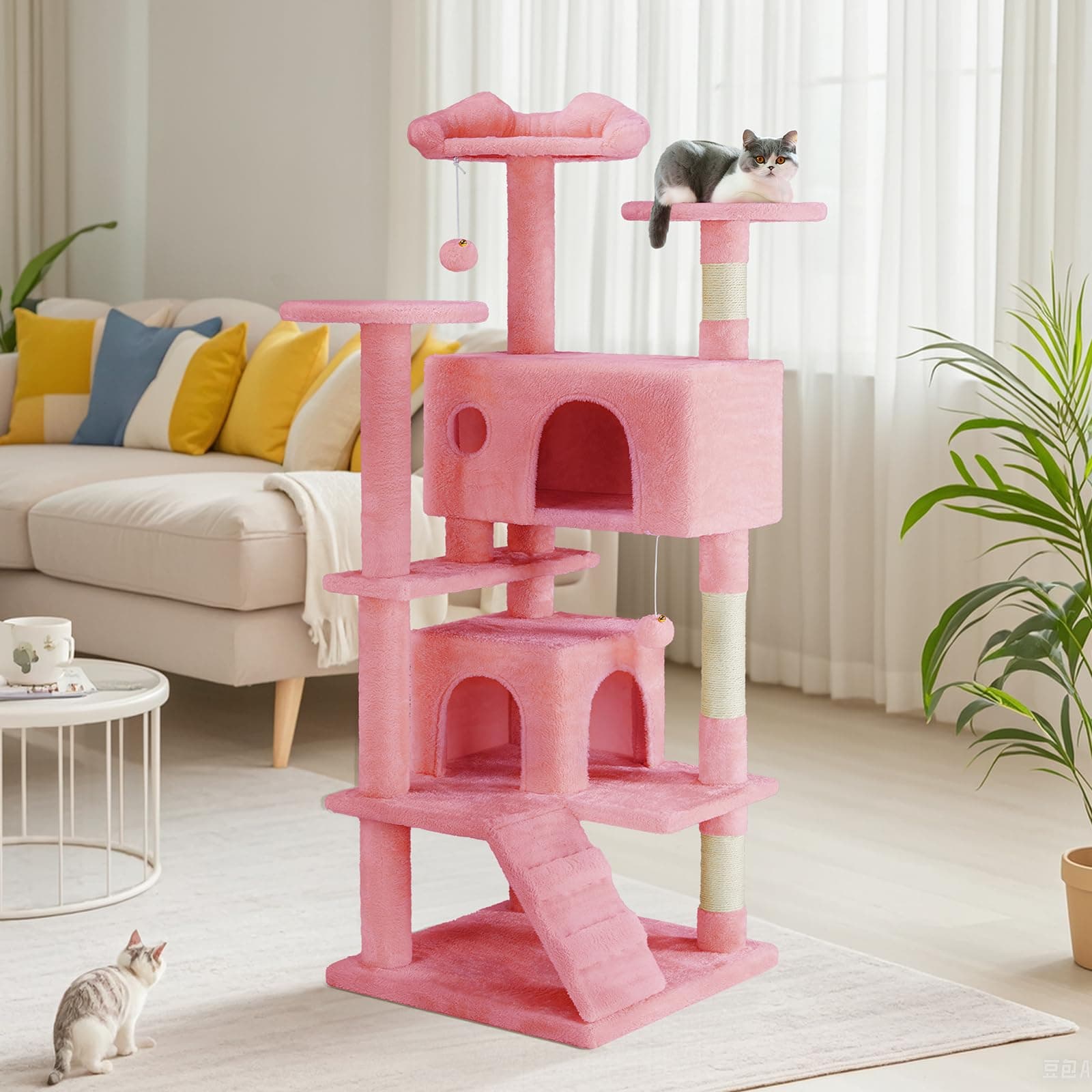 DUMOS 54-Inch Cat Tree with 2 Condos & Scratch Posts
