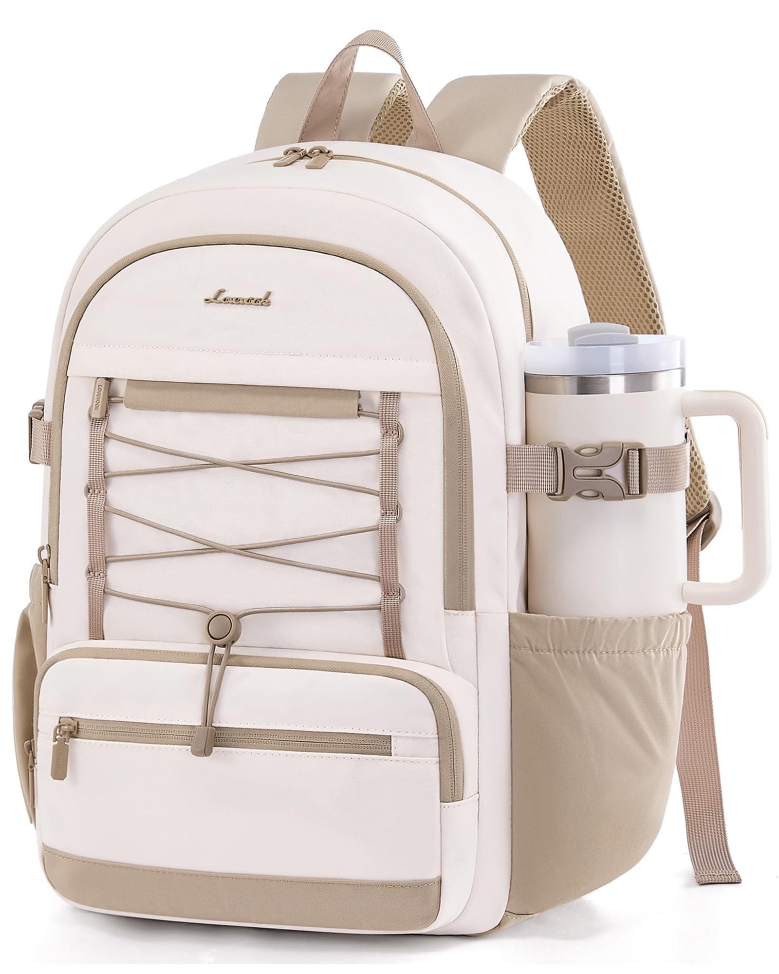 LOVEVOOK Teen Girls' School Backpack, Beige-Khaki