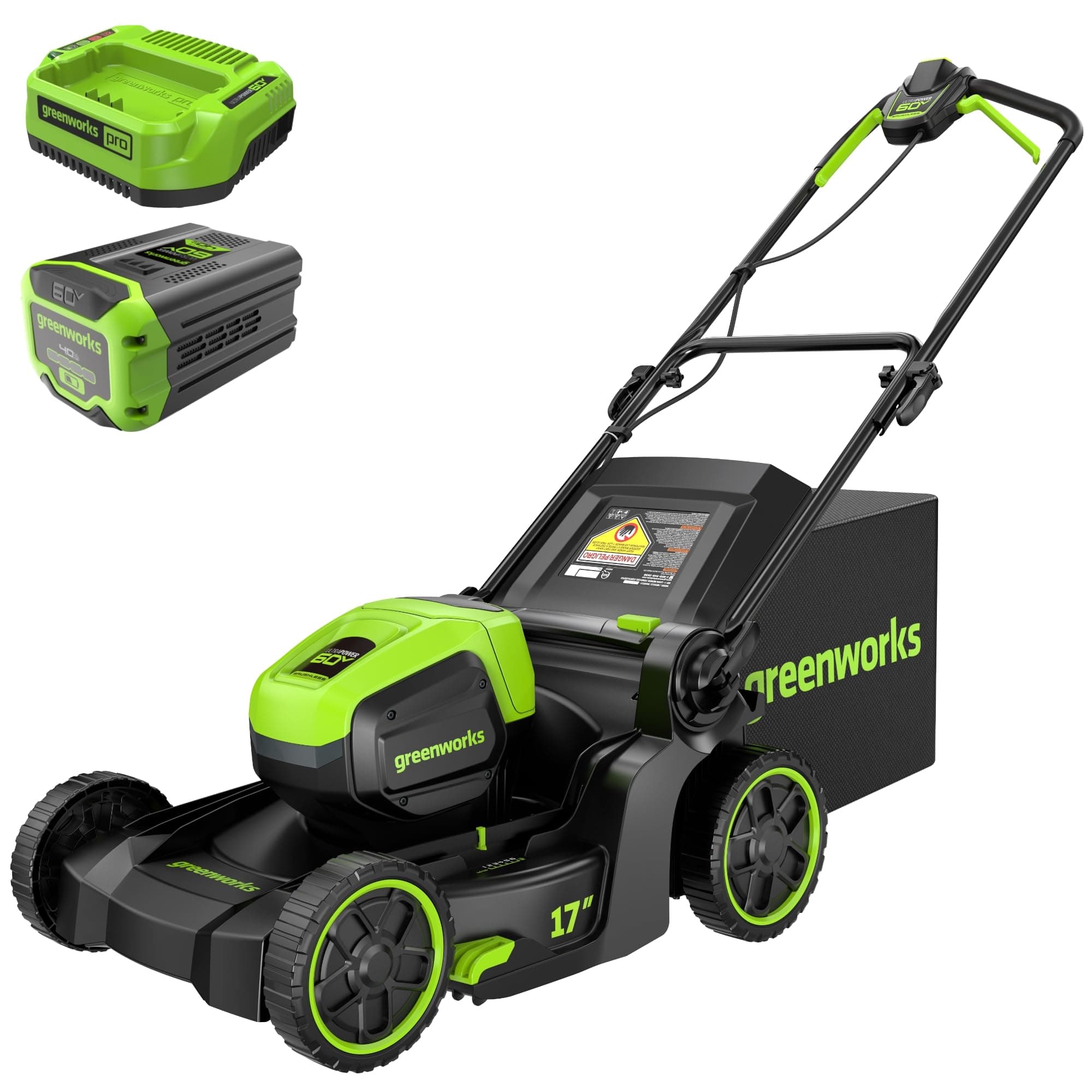 Greenworks 60V 17" Brushless Cordless Push Lawn Mower, 2-in-1 Mulching/Bagging, 4.0Ah Battery and 3A Charger(40min Runtime) — 38% Off