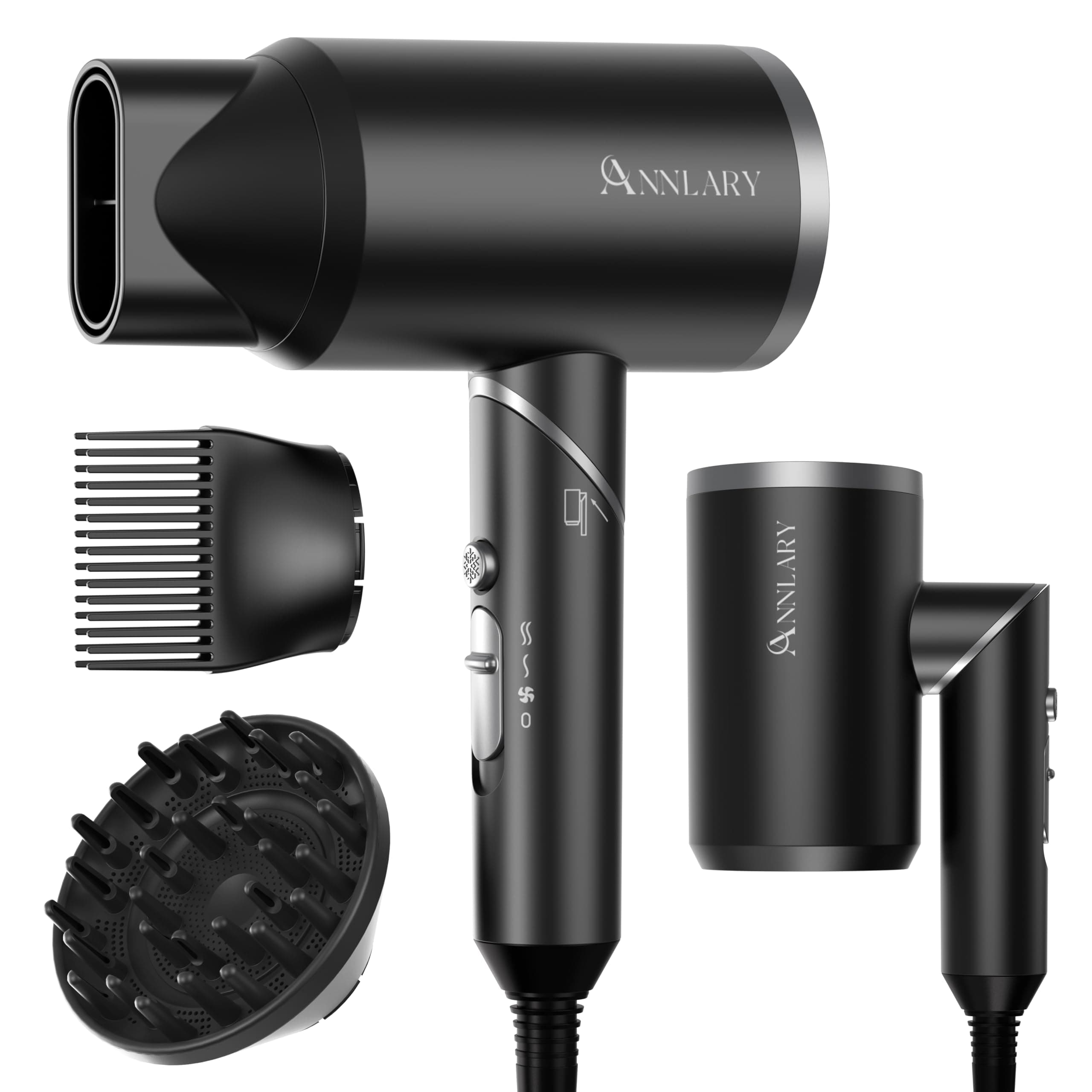 ANNLARY Plasma Ion Hair Dryer with Diffuser and Comb