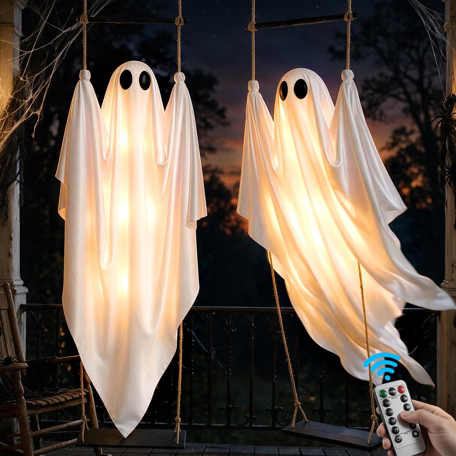 DUSFAN 2-Pack 5-Ft Pre-Assembled Swinging Ghosts with Remote