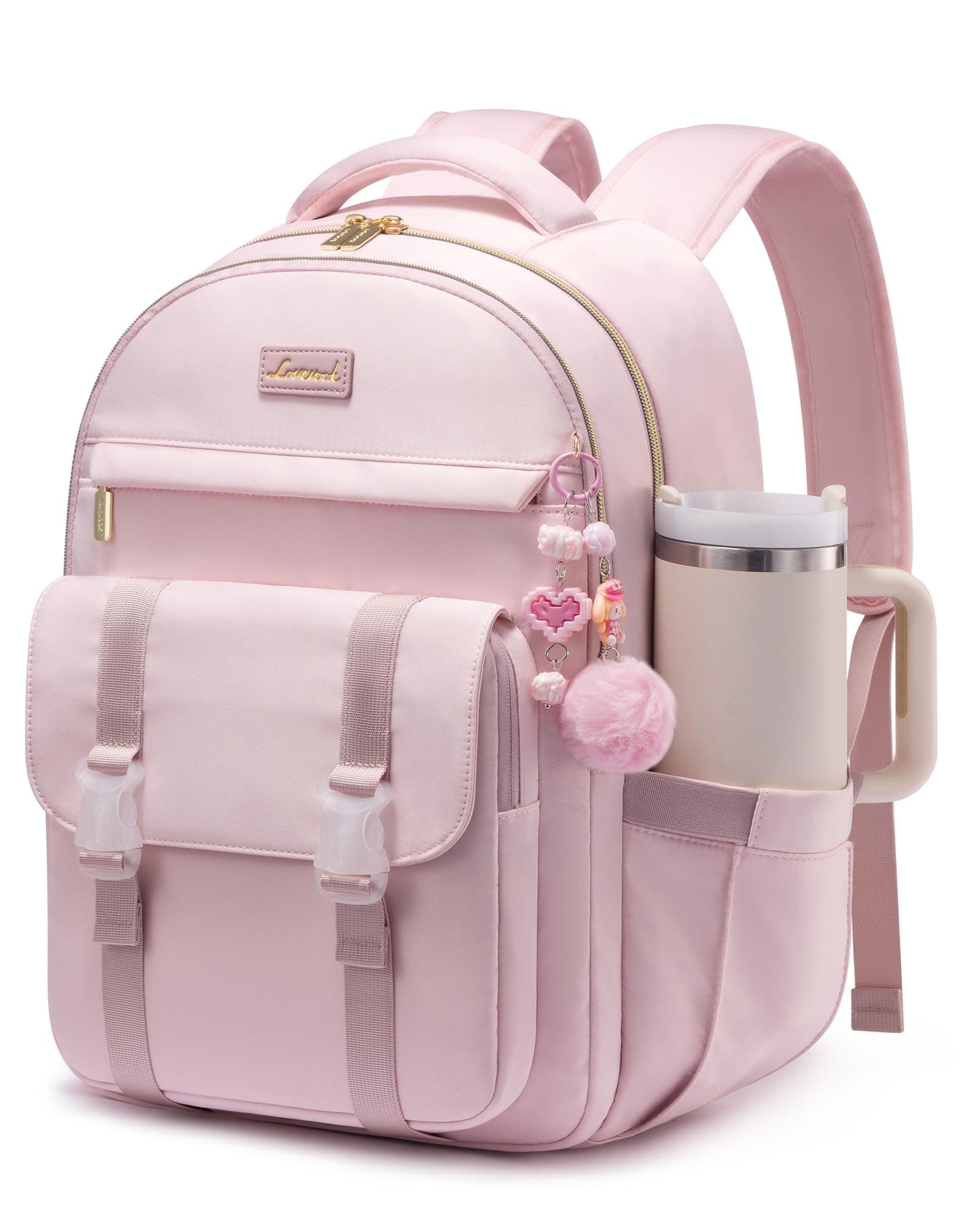 LOVEVOOK Teen Backpack, Fits 17-Inch Laptop, Pink